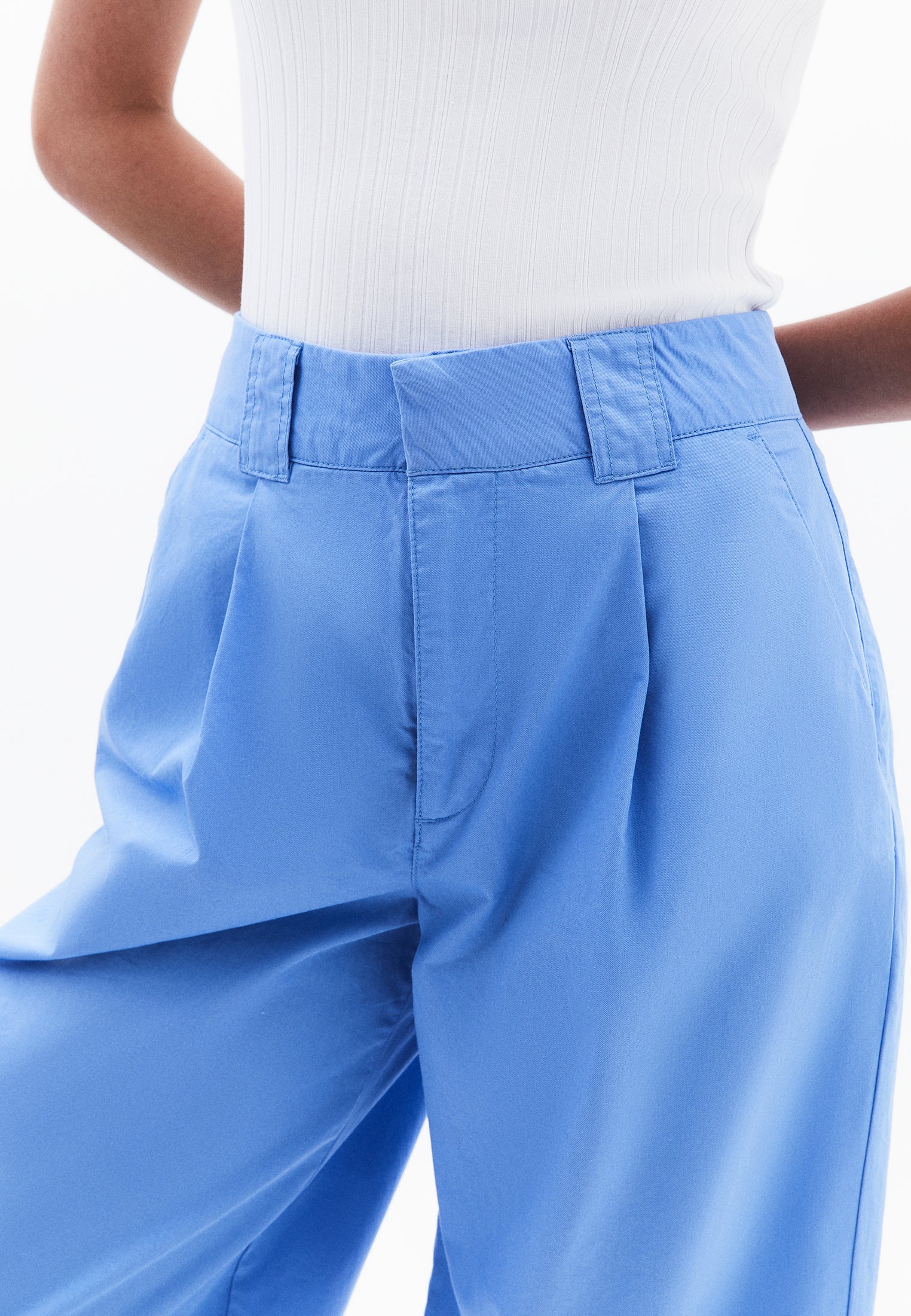 Pleated High Waist Barrel Leg Pants - CORNFLOWER