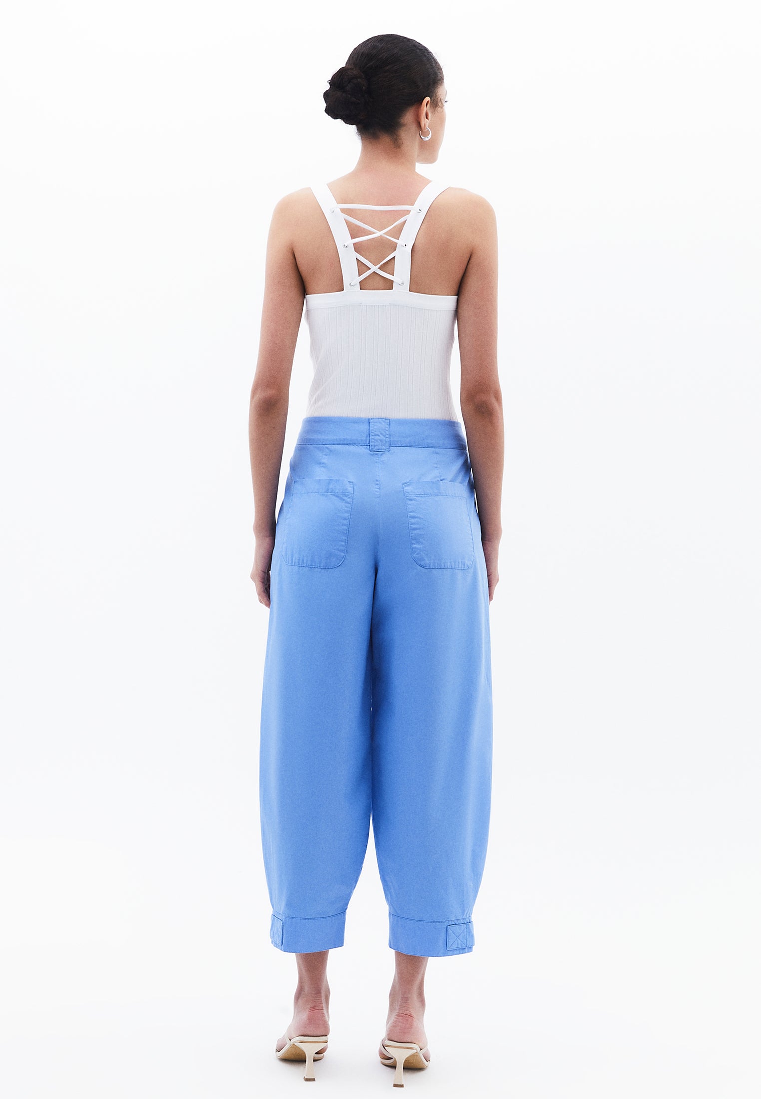 Pleated High Waist Barrel Leg Pants - CORNFLOWER