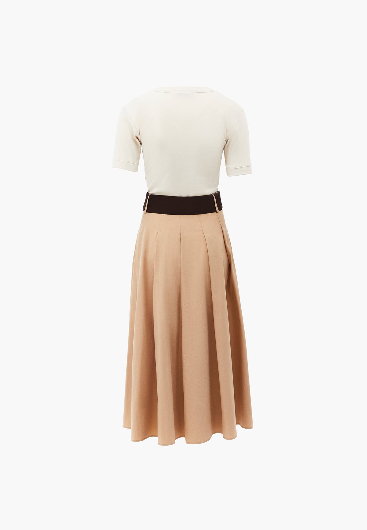 V Neck Midi A-Line Dress - Beige
