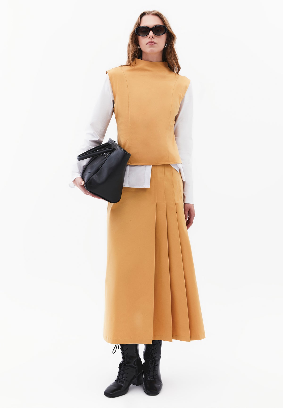 Pleated Maxi Skirt - CURRY