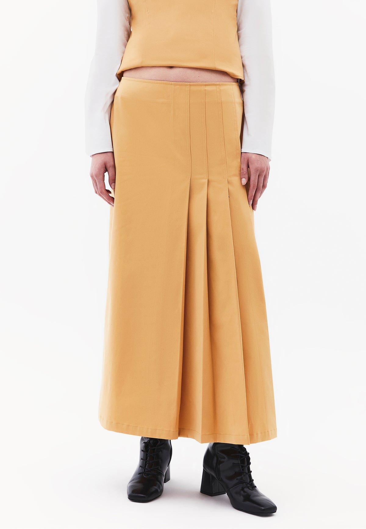 Pleated Maxi Skirt - CURRY