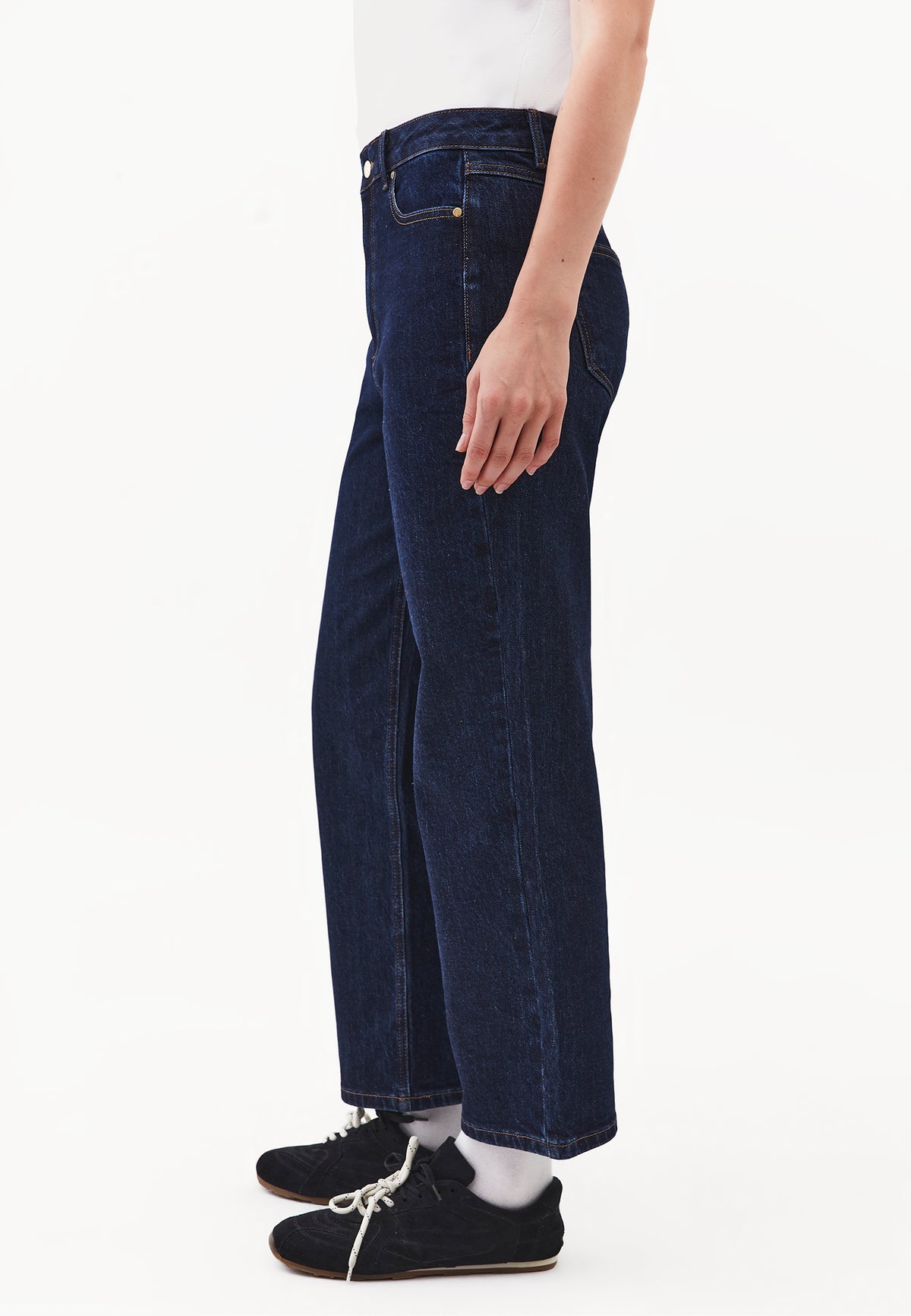 Straight Leg High Waist Pants with Pocket Details - Navy Blue