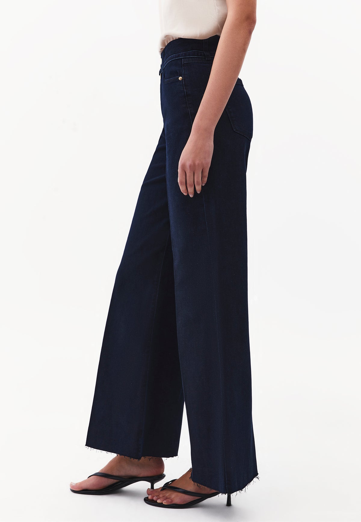 Wide Leg Belted Trousers - Navy Blue