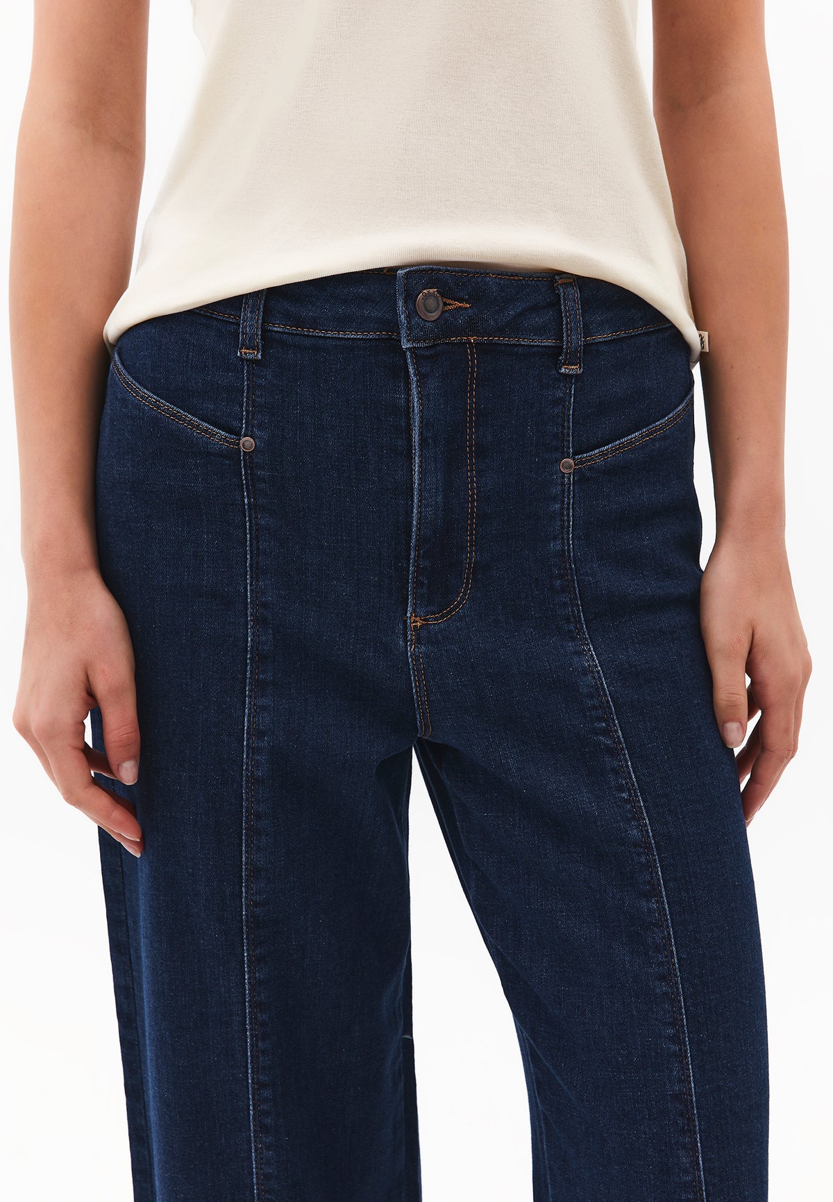 Cropped Wide Leg Cut-Out Pants - DARK BLUE DENIM