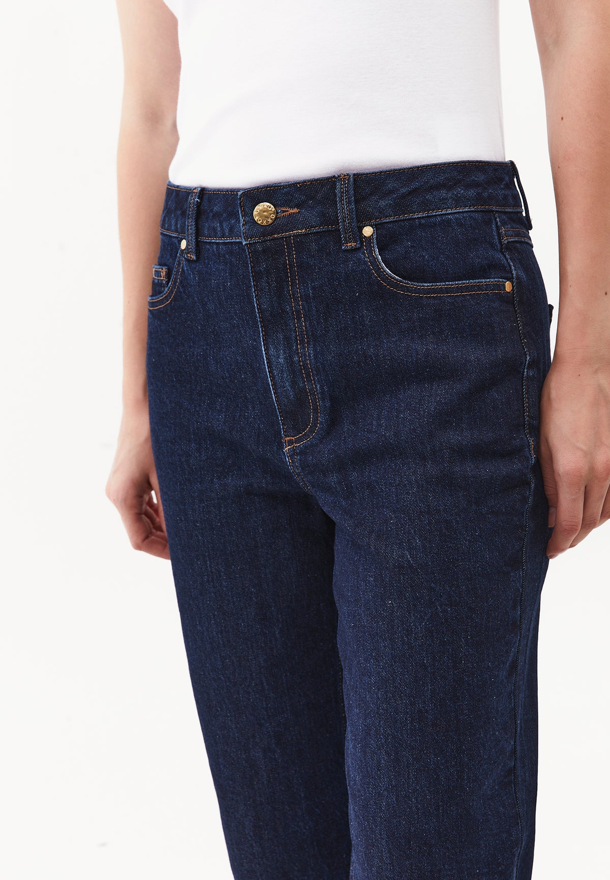 Straight Leg High Waist Pants with Pocket Details - Navy Blue