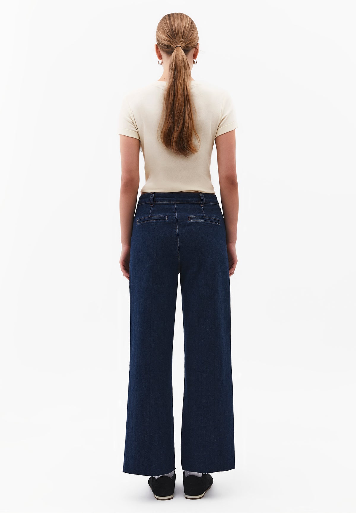 Cropped Wide Leg Cut-Out Pants - DARK BLUE DENIM