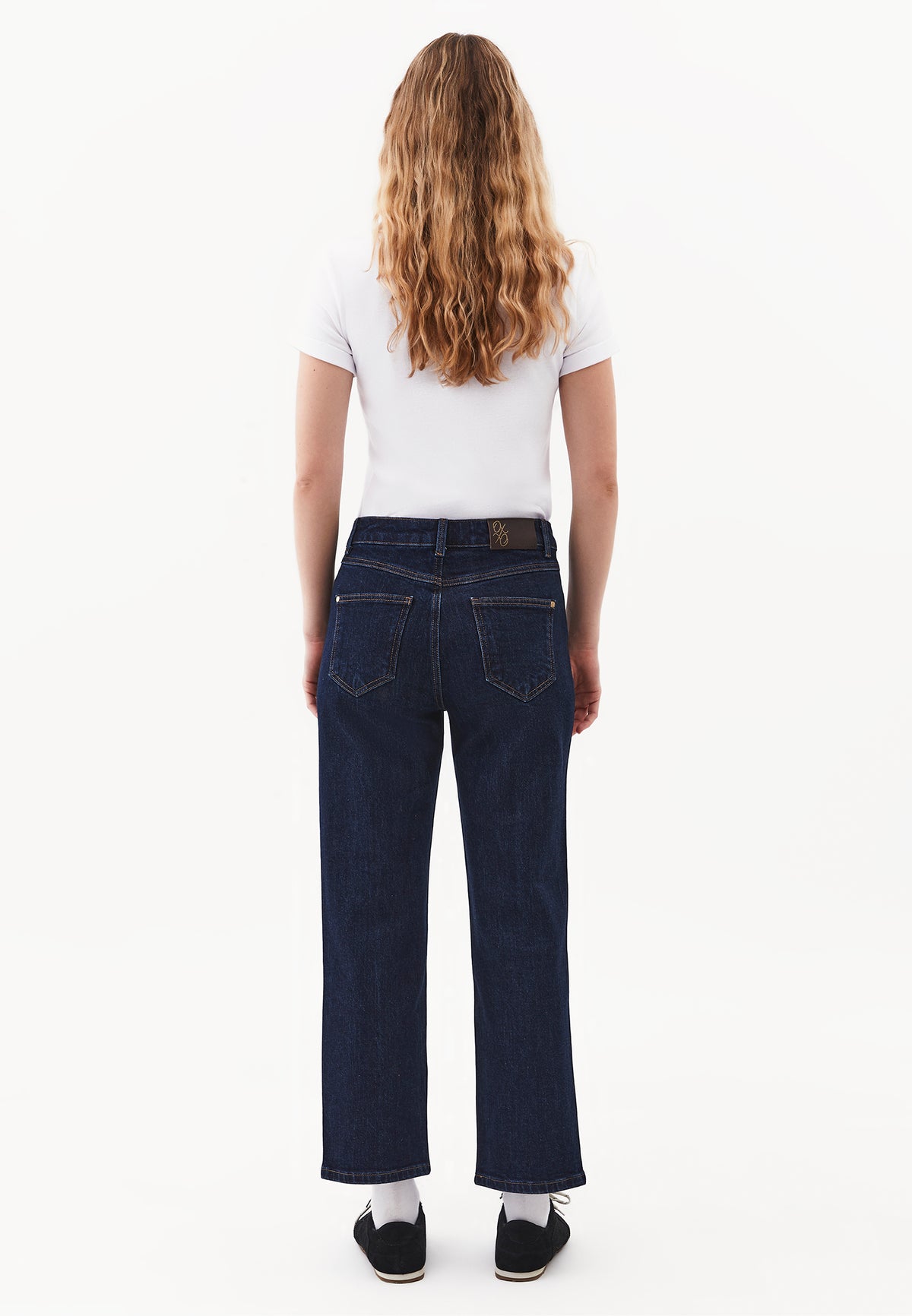 Straight Leg High Waist Pants with Pocket Details - Navy Blue