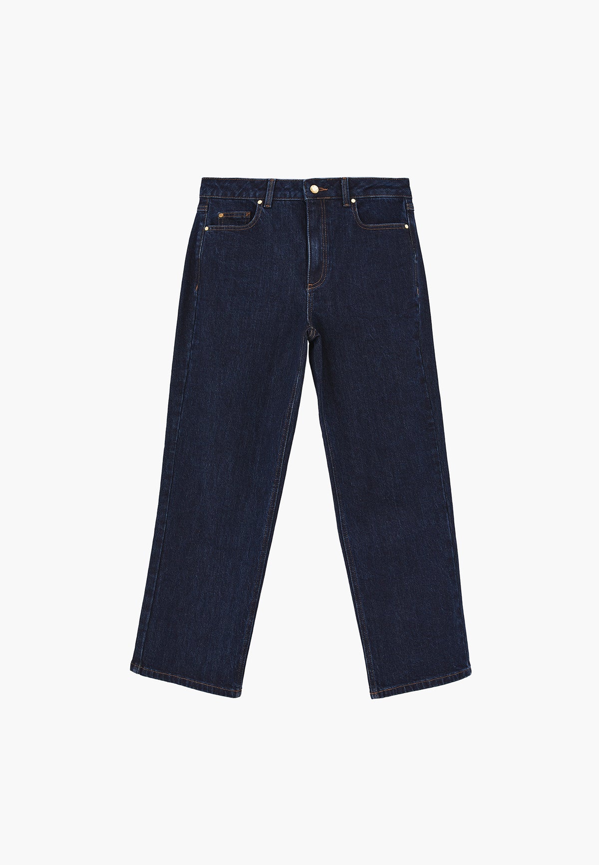 Straight Leg High Waist Pants with Pocket Details - Navy Blue