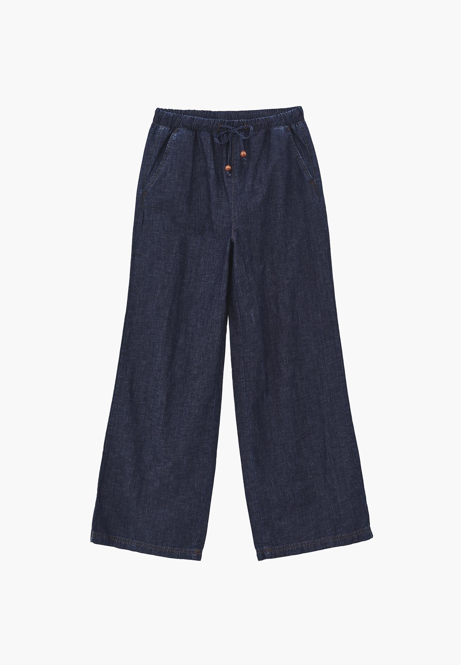 High Waist Wide Leg Denim Pants - DARK BLUE DENIM