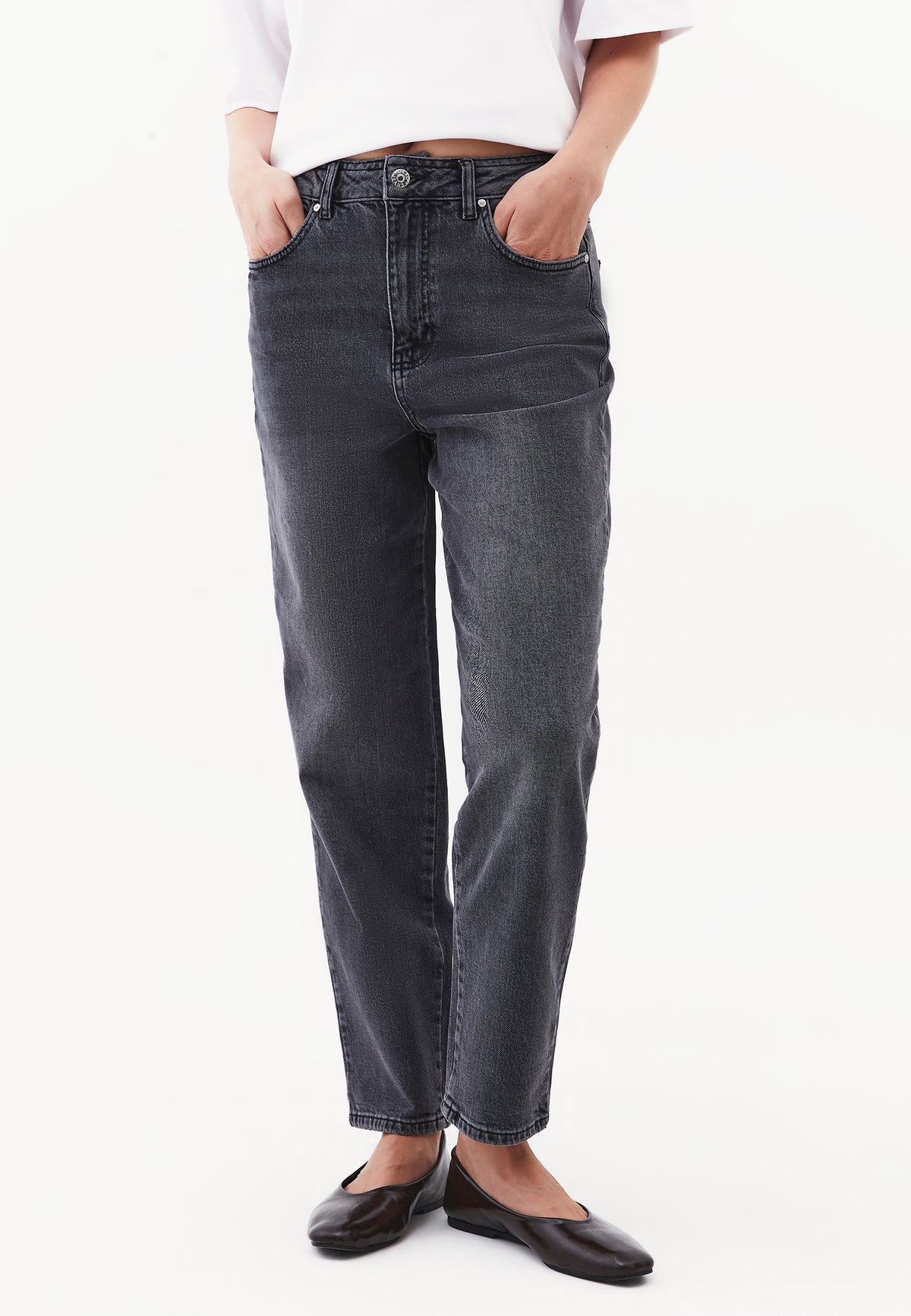 Mom Jean Slim Pants - DARK GREY DENIM