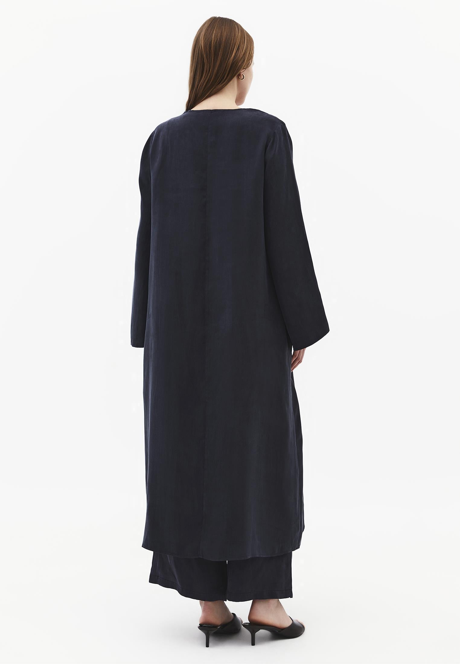 Long Kimono With Button Details - DARK NAVY