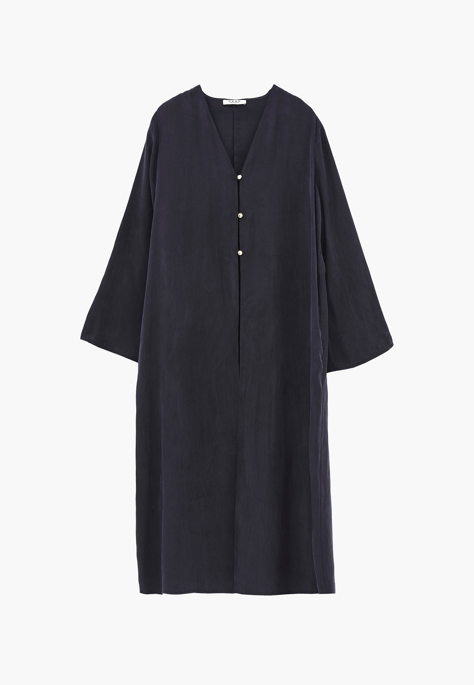 Long Kimono With Button Details - DARK NAVY