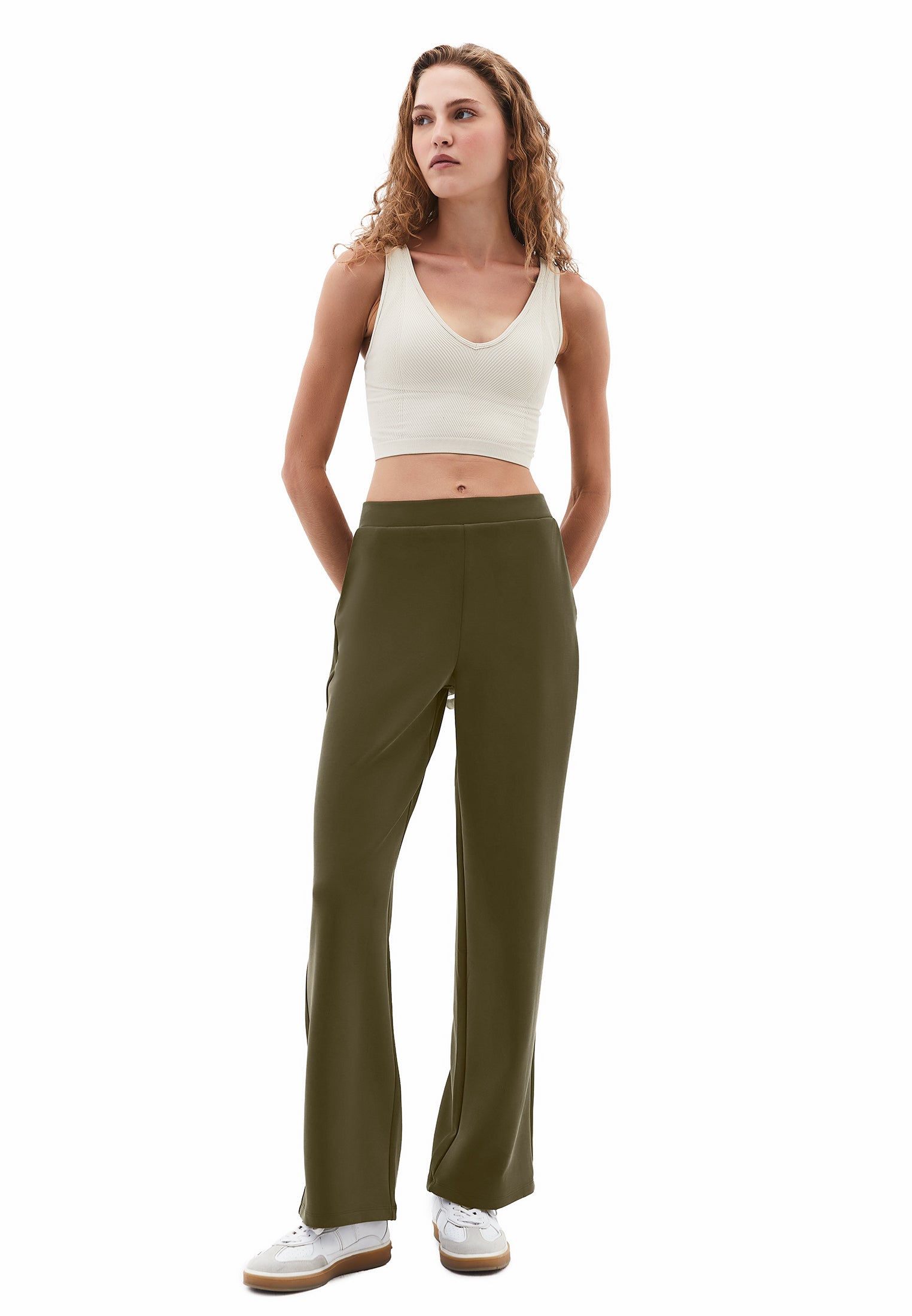 High waist flared trousers - DARK OLIVE