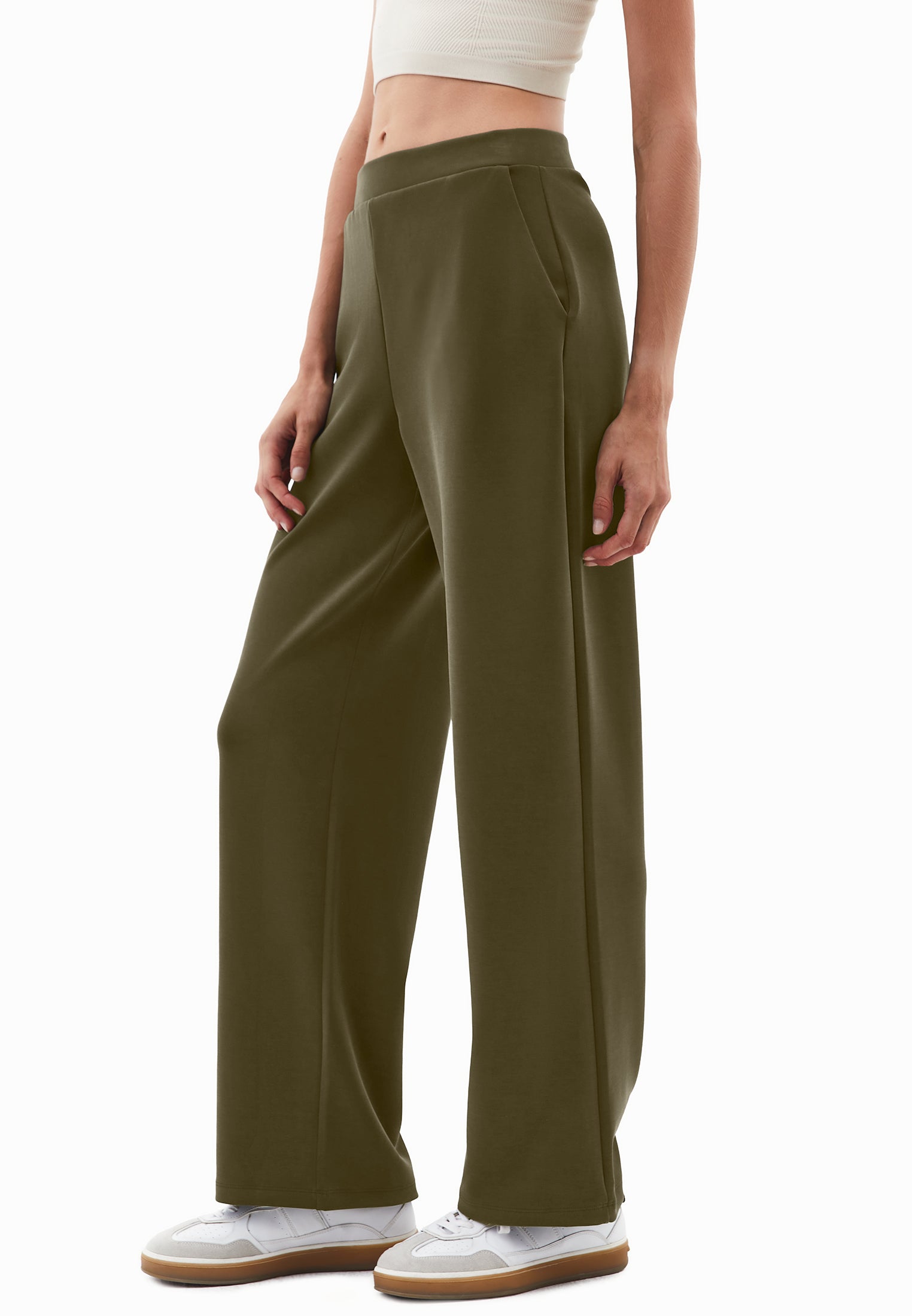 High waist flared trousers - DARK OLIVE