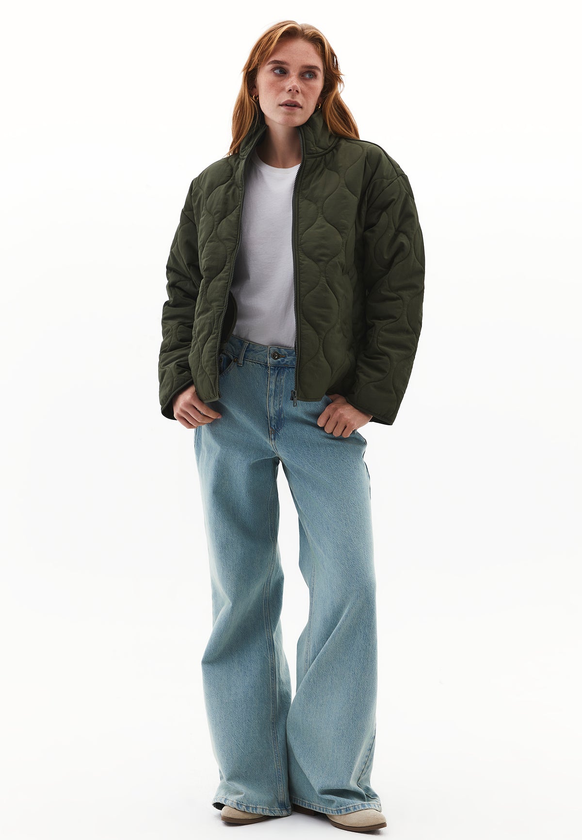 High Collar Quilted Coat - Khaki