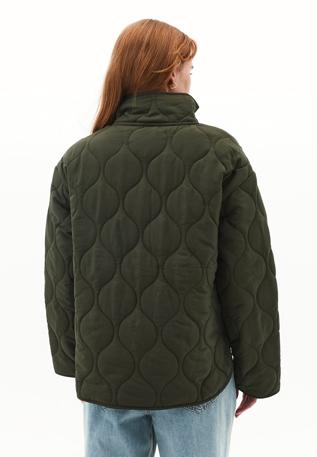 High Collar Quilted Coat - Khaki