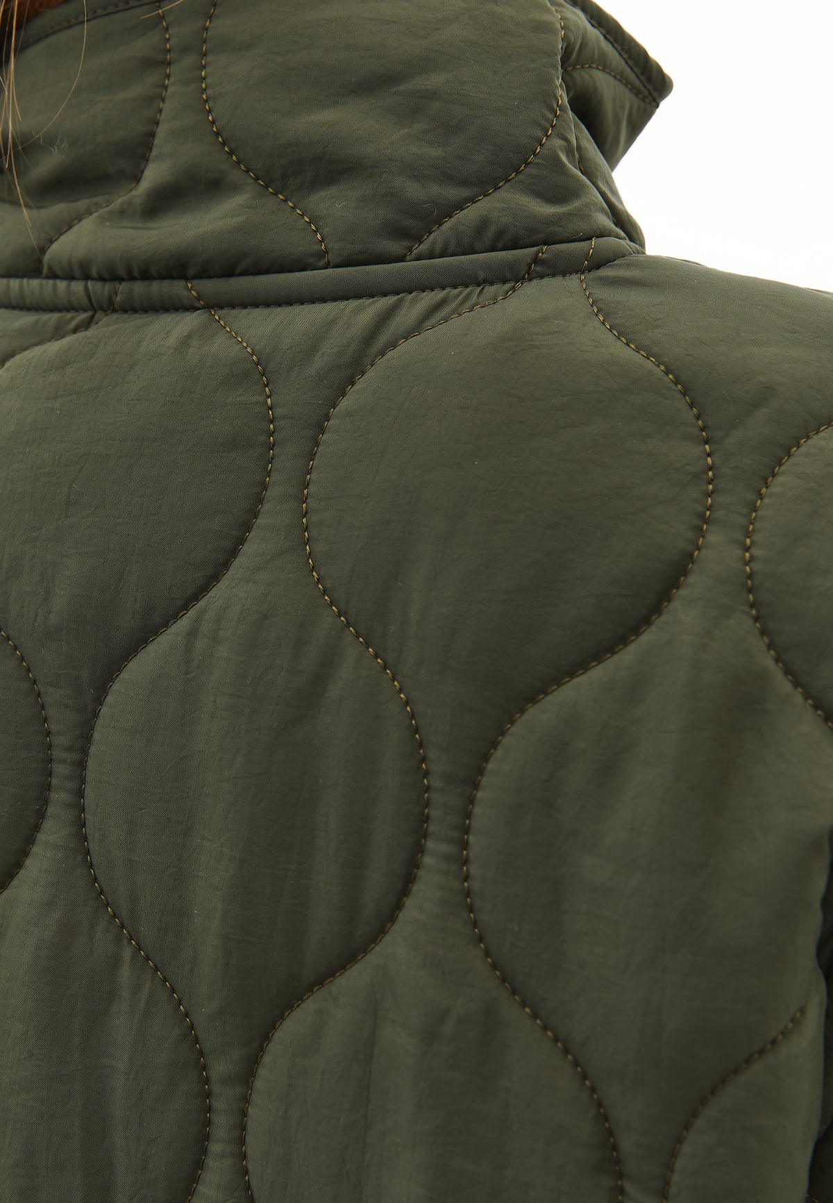 High Collar Quilted Coat - Khaki