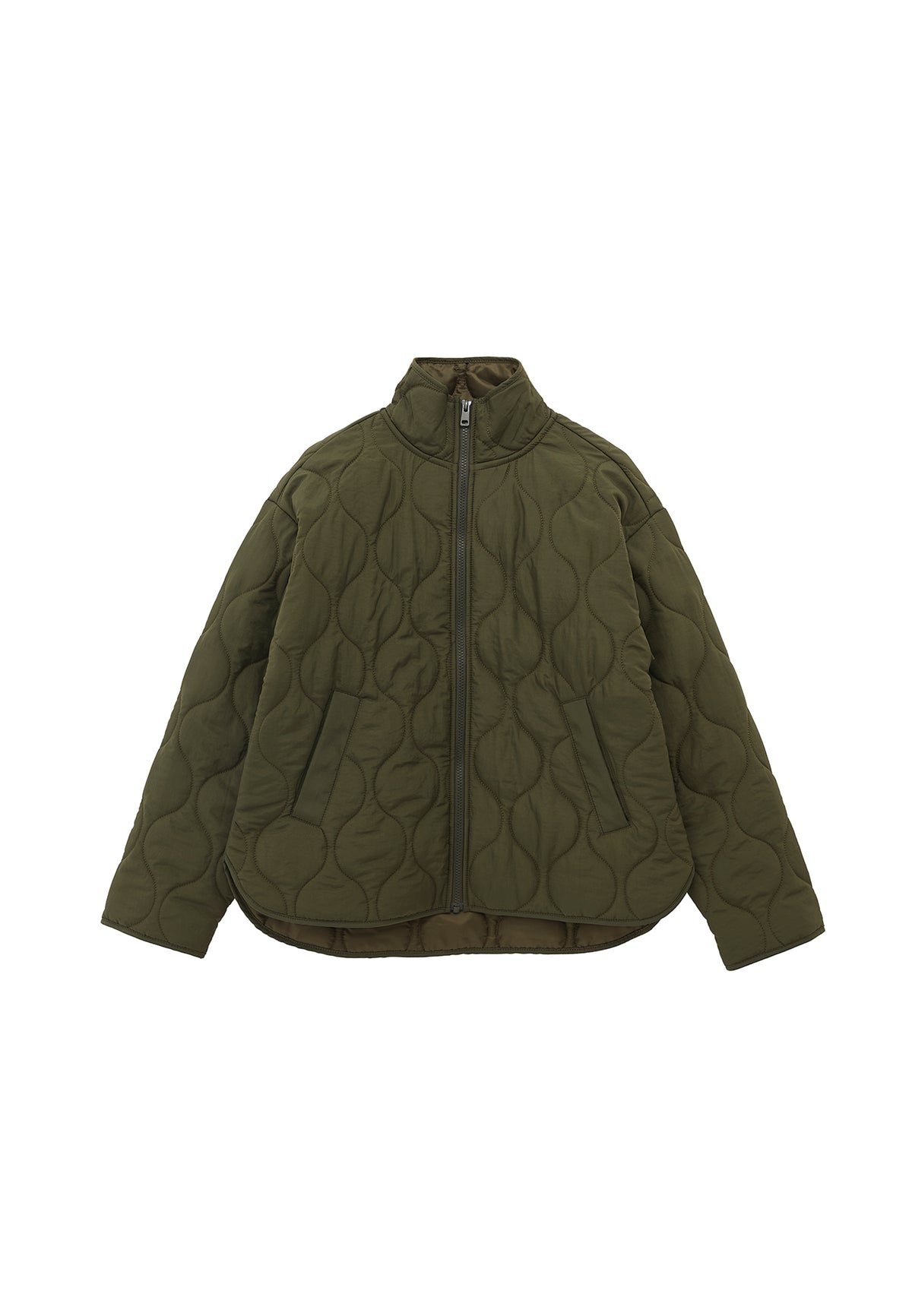High Collar Quilted Coat - Khaki
