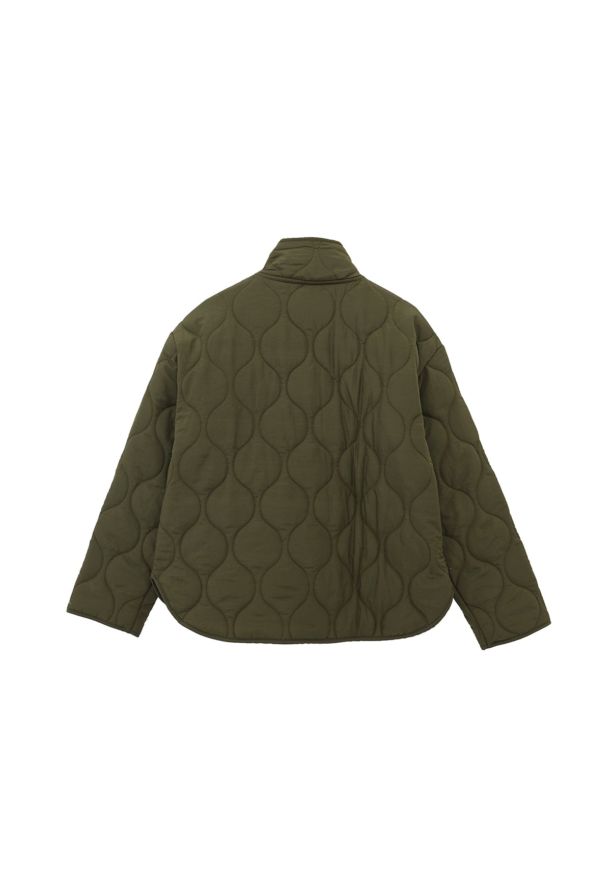 High Collar Quilted Coat - Khaki