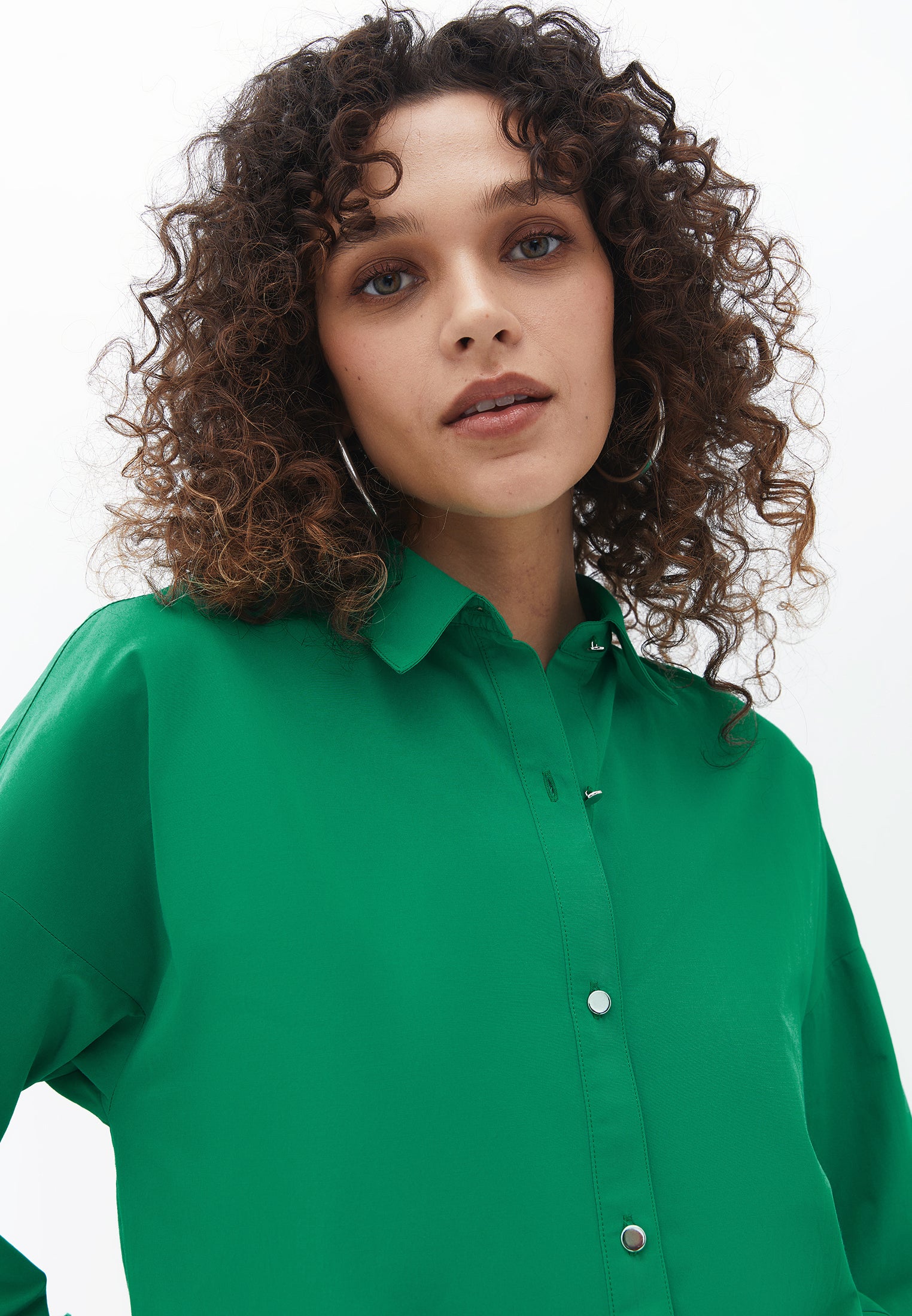 BUTTON DETAILED LOOSE SHIRT - DEEP GREEN
