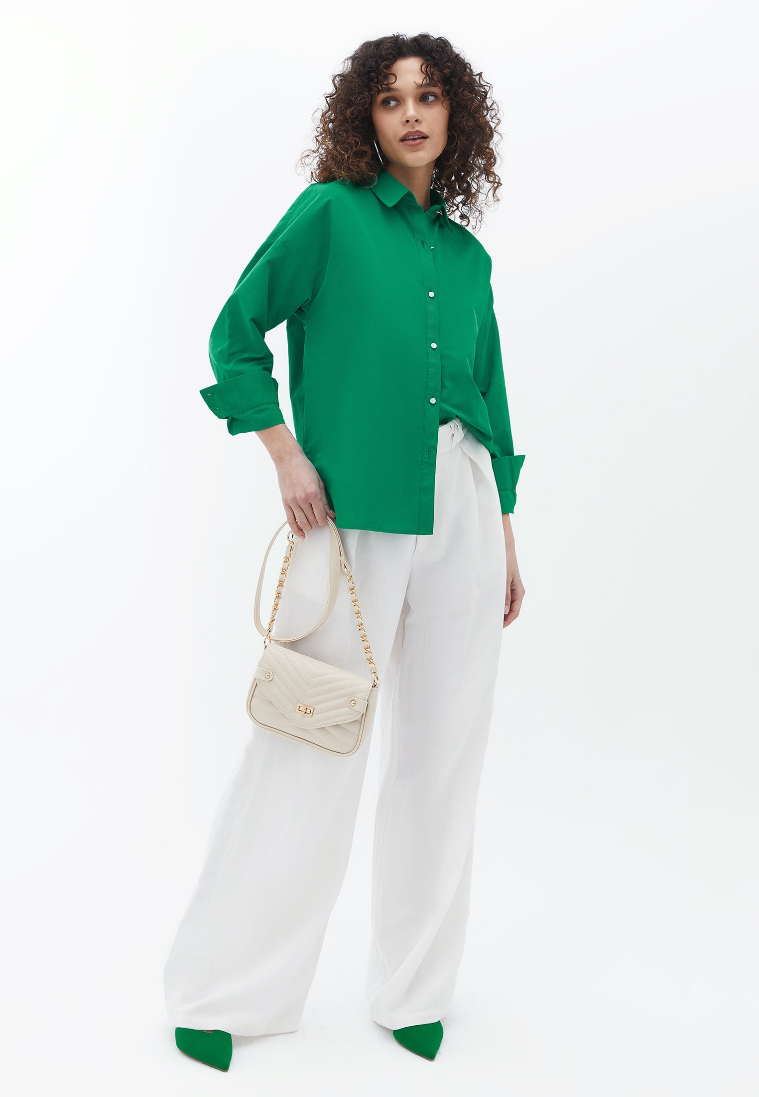 BUTTON DETAILED LOOSE SHIRT - DEEP GREEN