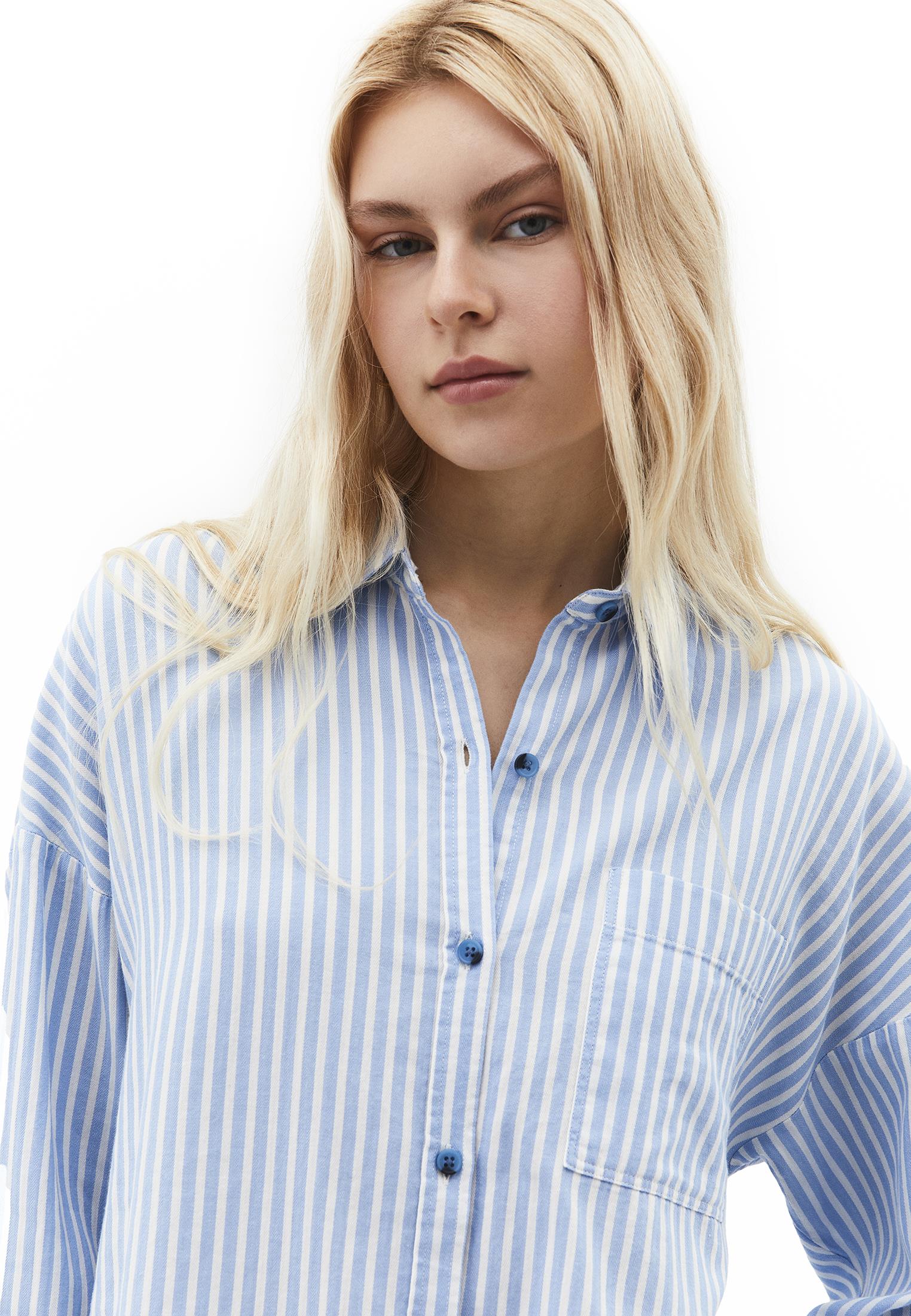 Oversize Pocketed Standard Shirt - DELLA BLUE STRIPE