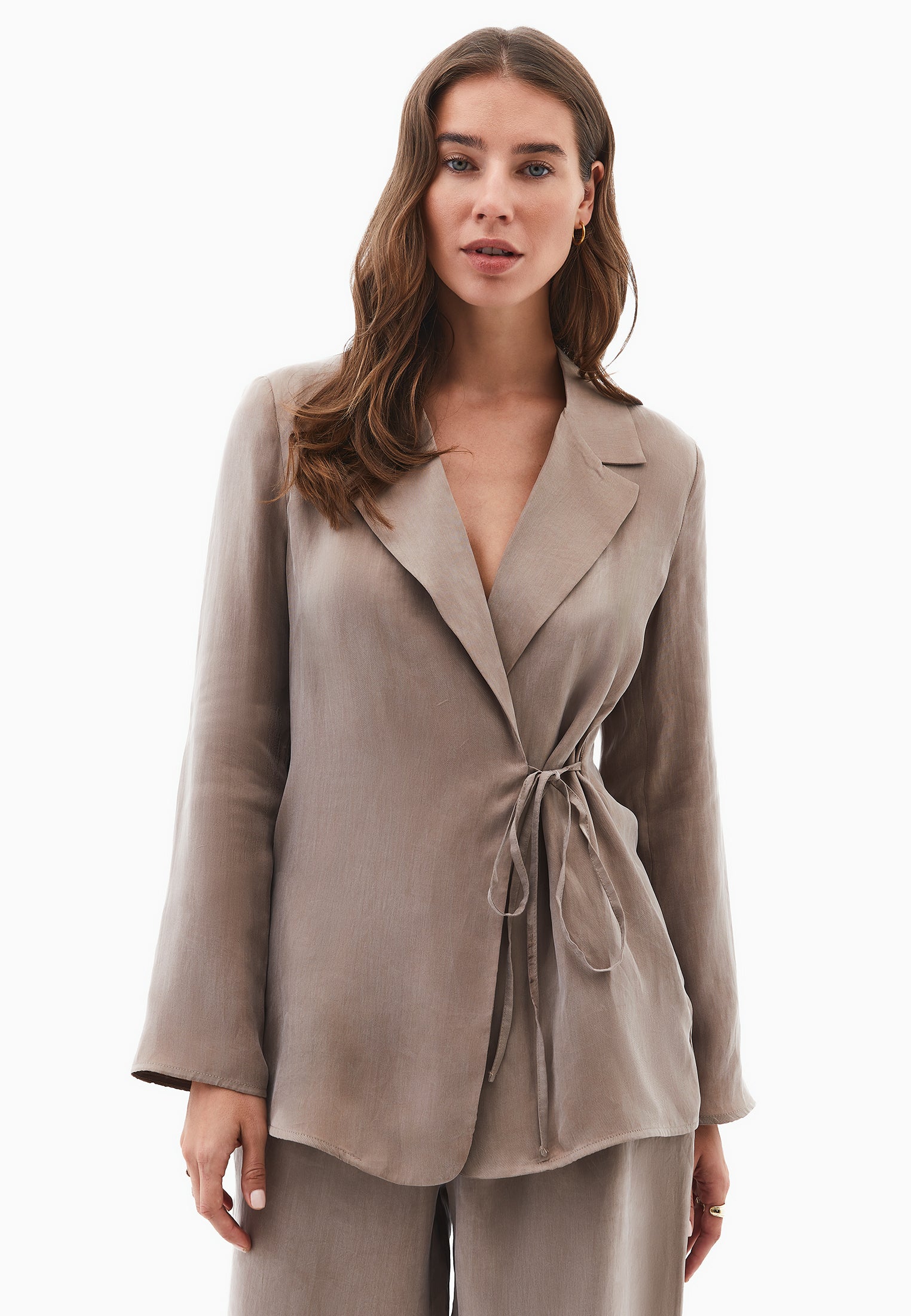 Double-breasted lyocell blazer - DESERT TAUPE