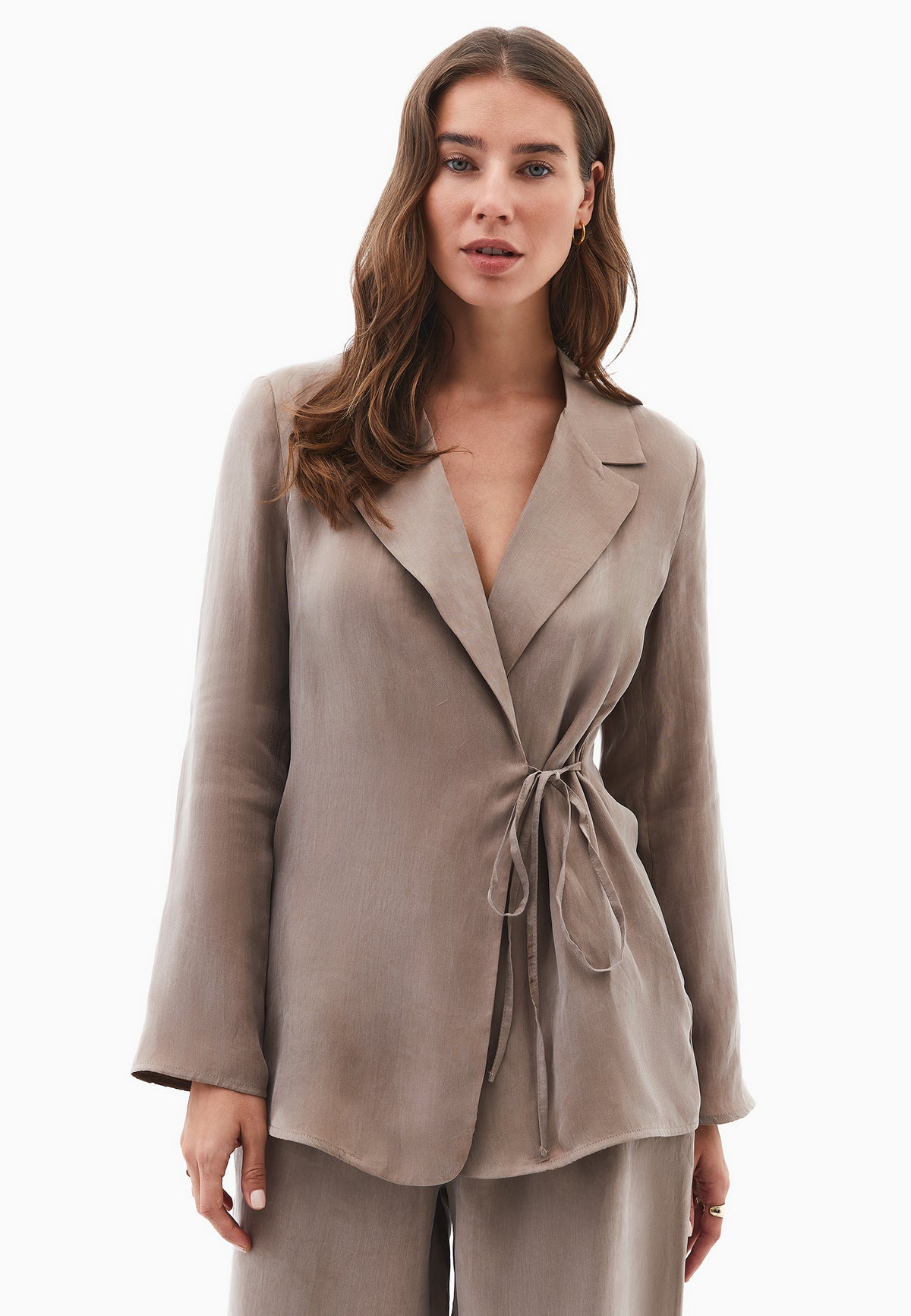 Double-Breasted Lyocell Blazer - Beige