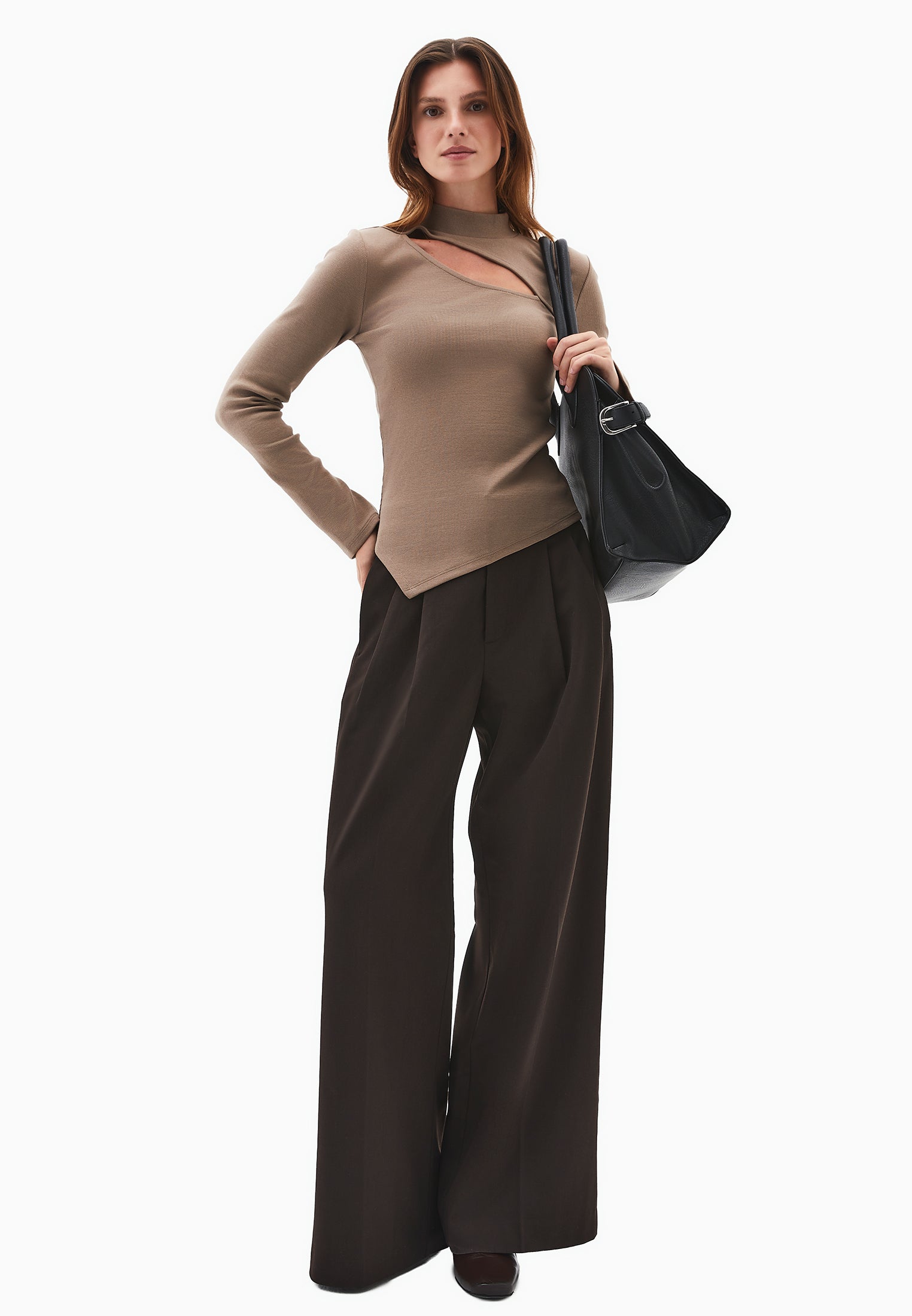 Long Sleeve T-Shirt With Cut Out Details - DESERT TAUPE