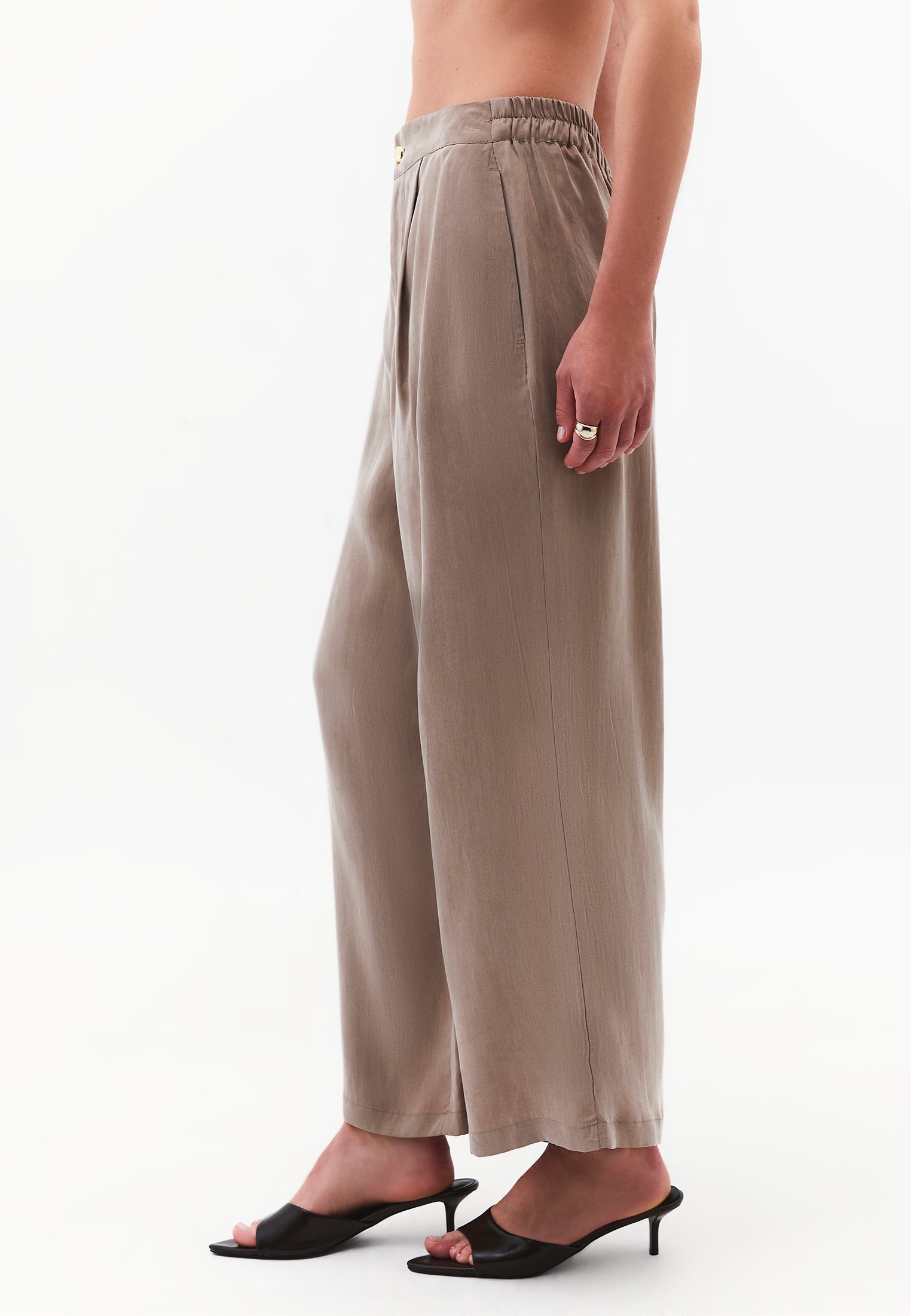 Ultra High Waist Straight Pants With Button Detail - DESERT TAUPE