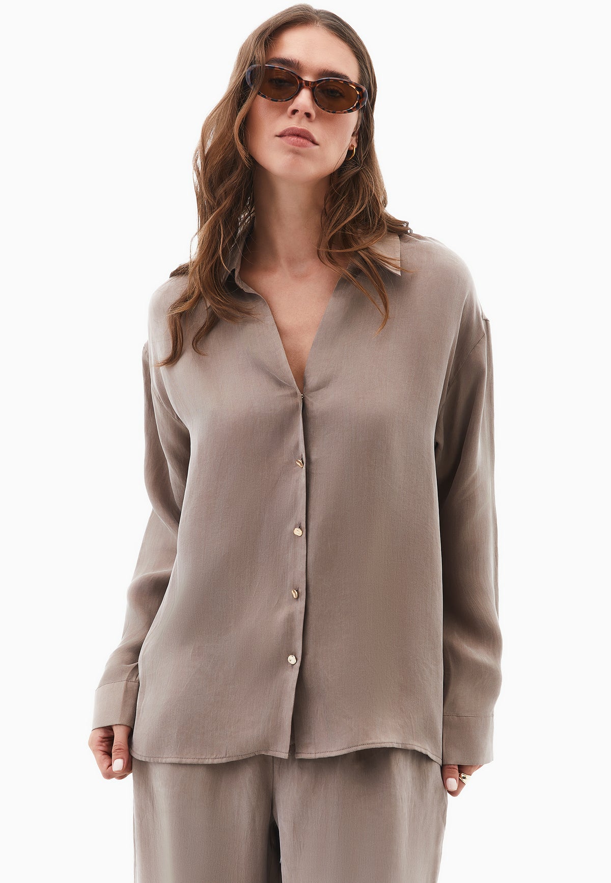 Long Sleeve Loose Shirt - DESERT TAUPE