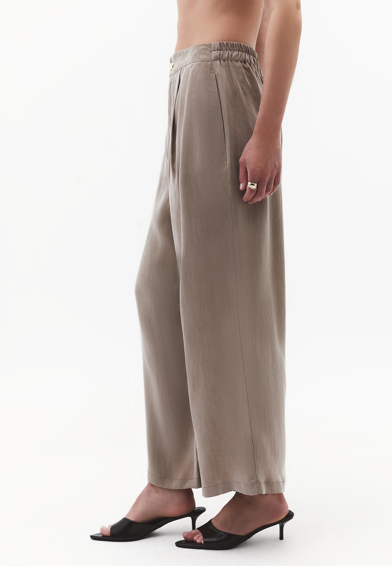 Ultra High Waist Straight Pants With Button Detail - DESERT TAUPE