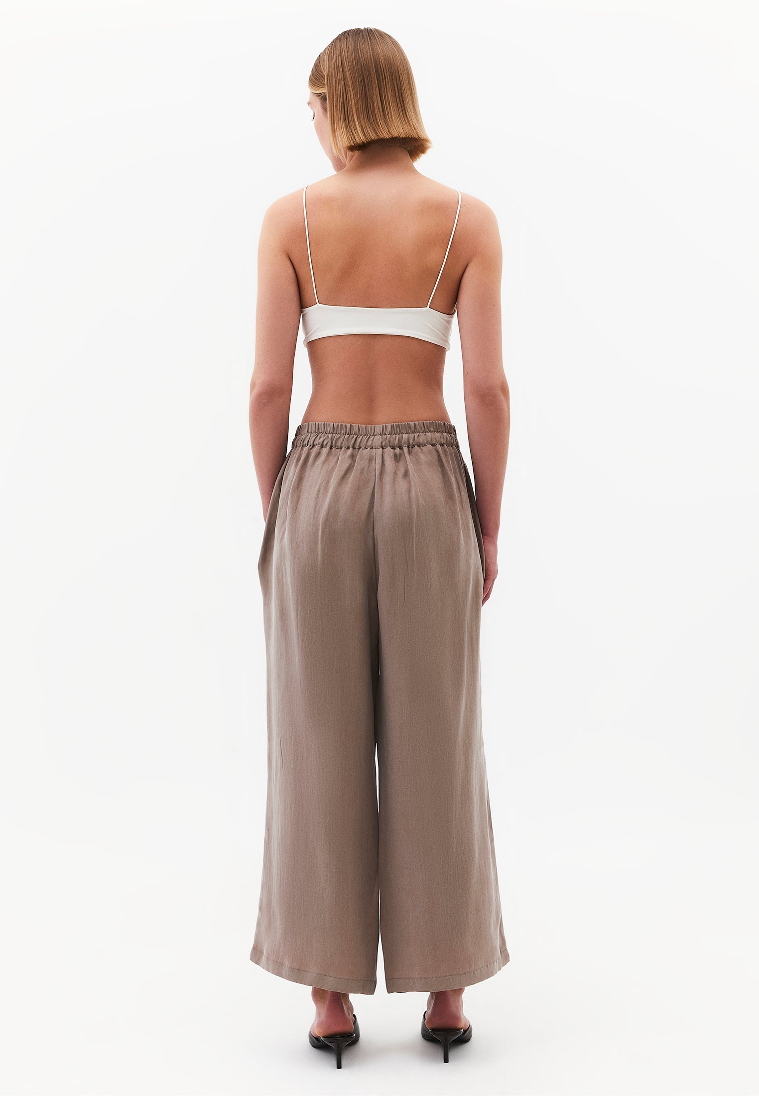 Ultra High Waist Straight Pants With Button Detail - DESERT TAUPE