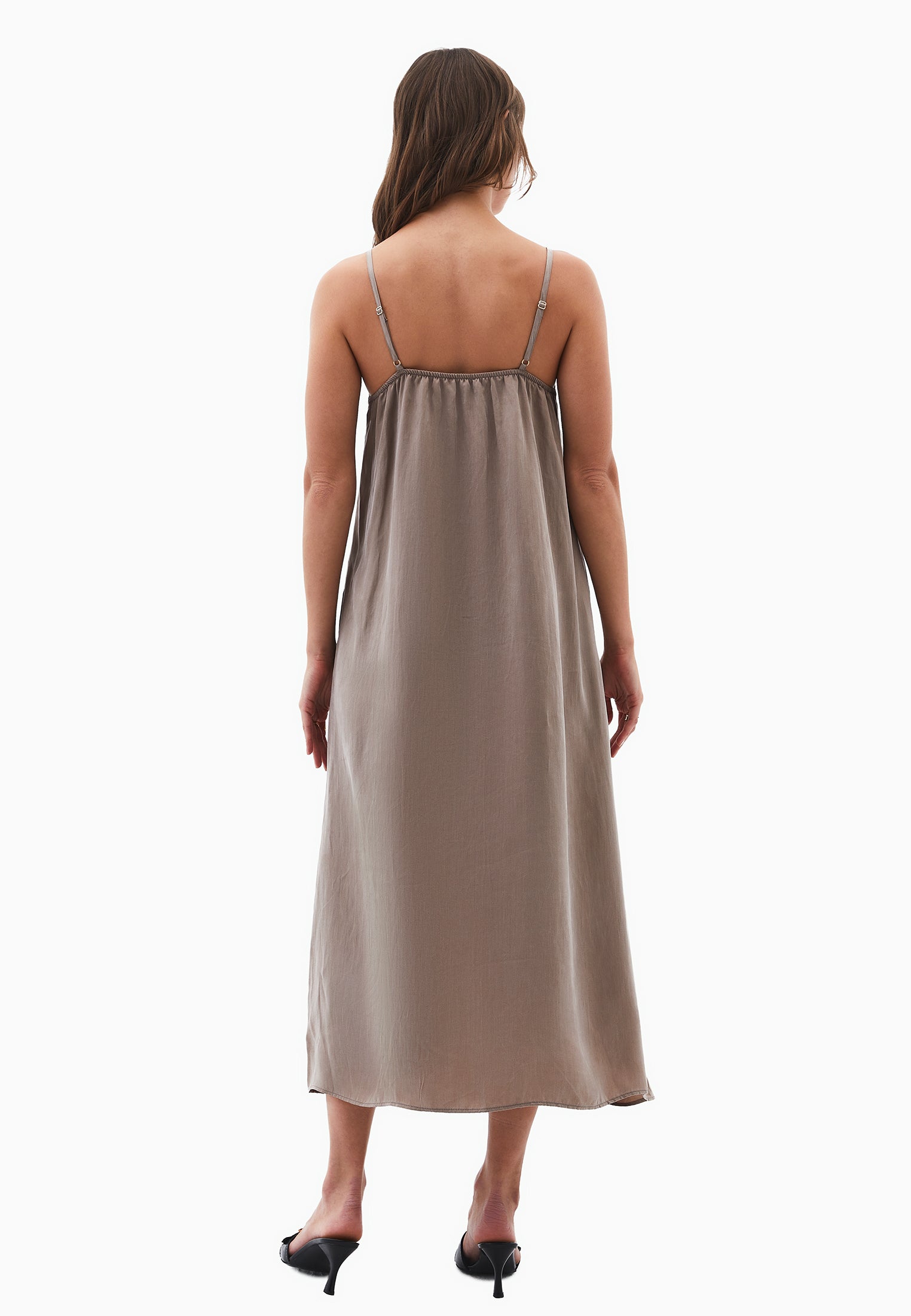 Long A-Line Dress With Straps - DESERT TAUPE