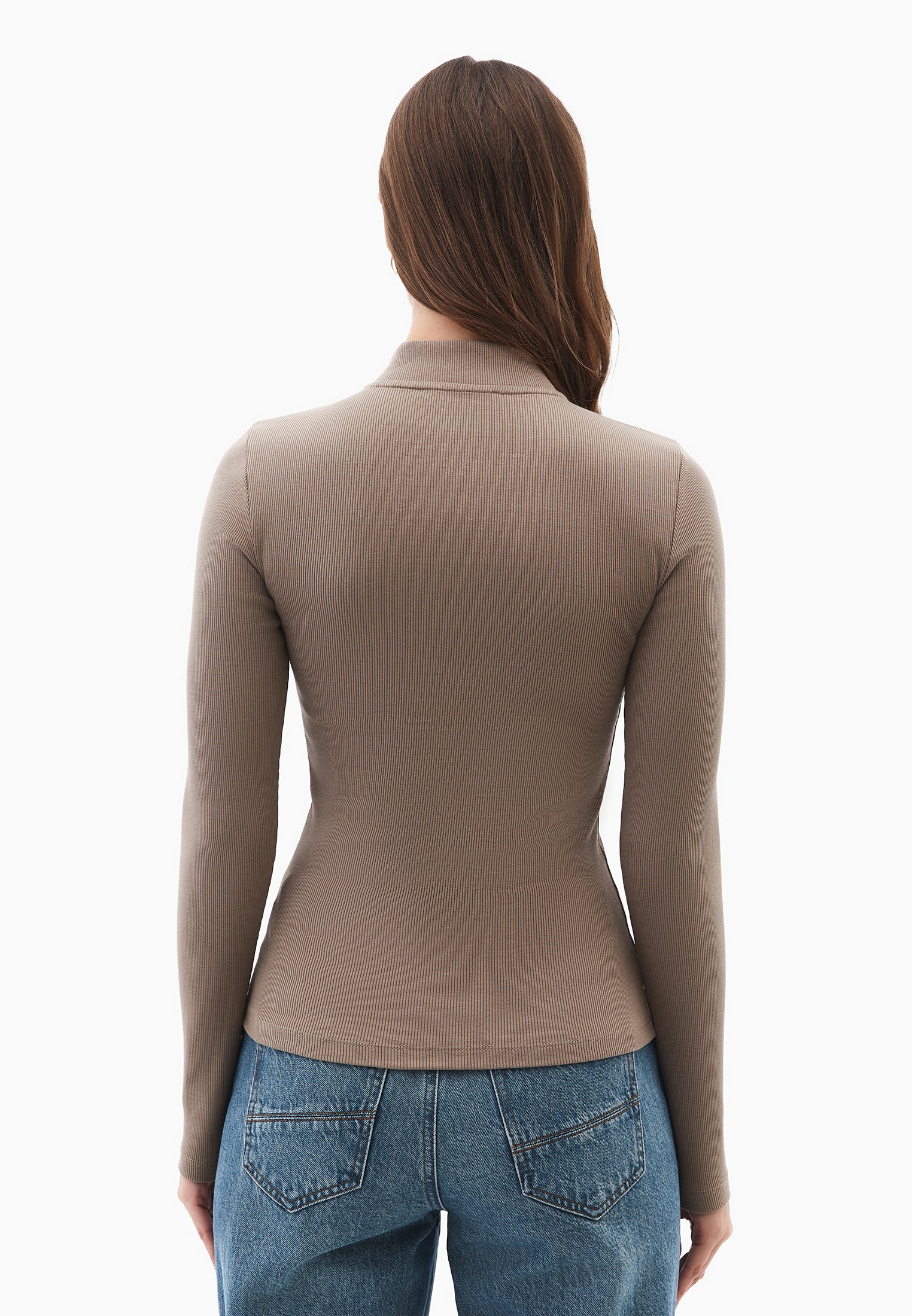 Zipper detailed high neck t-shirt - DESERT TAUPE
