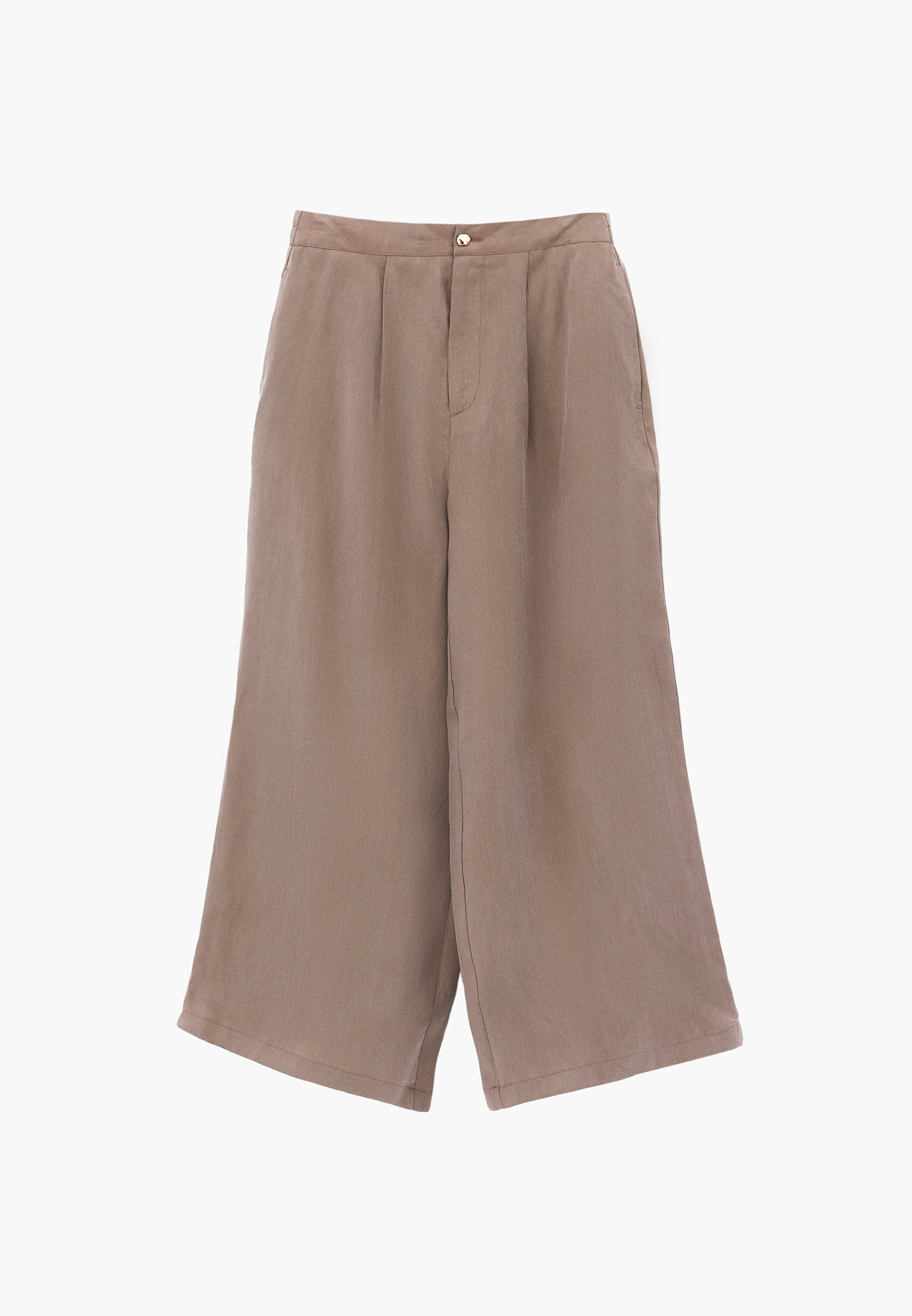Ultra High Waist Straight Pants With Button Detail - DESERT TAUPE