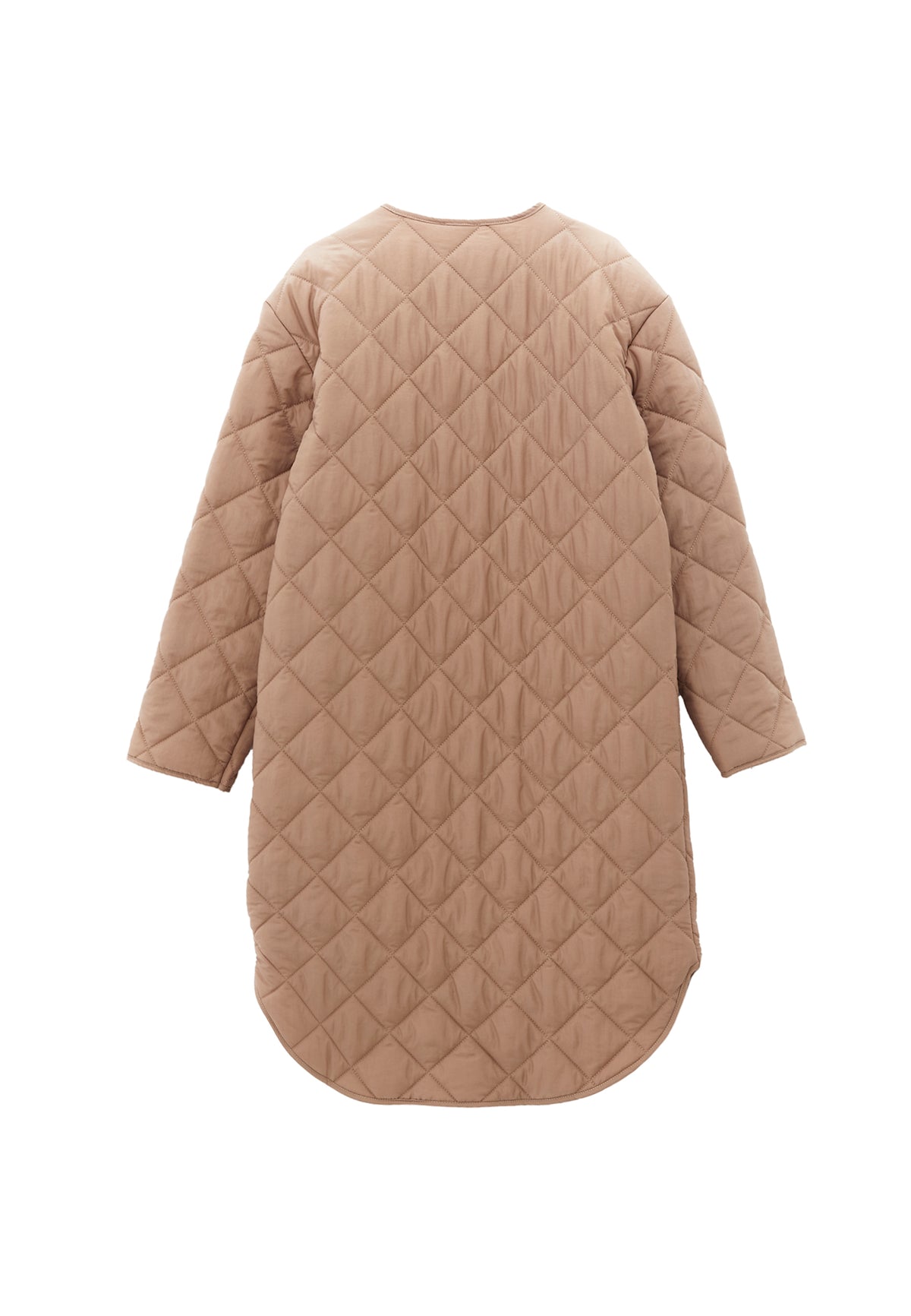 Long Coat With Crew Neck - Beige