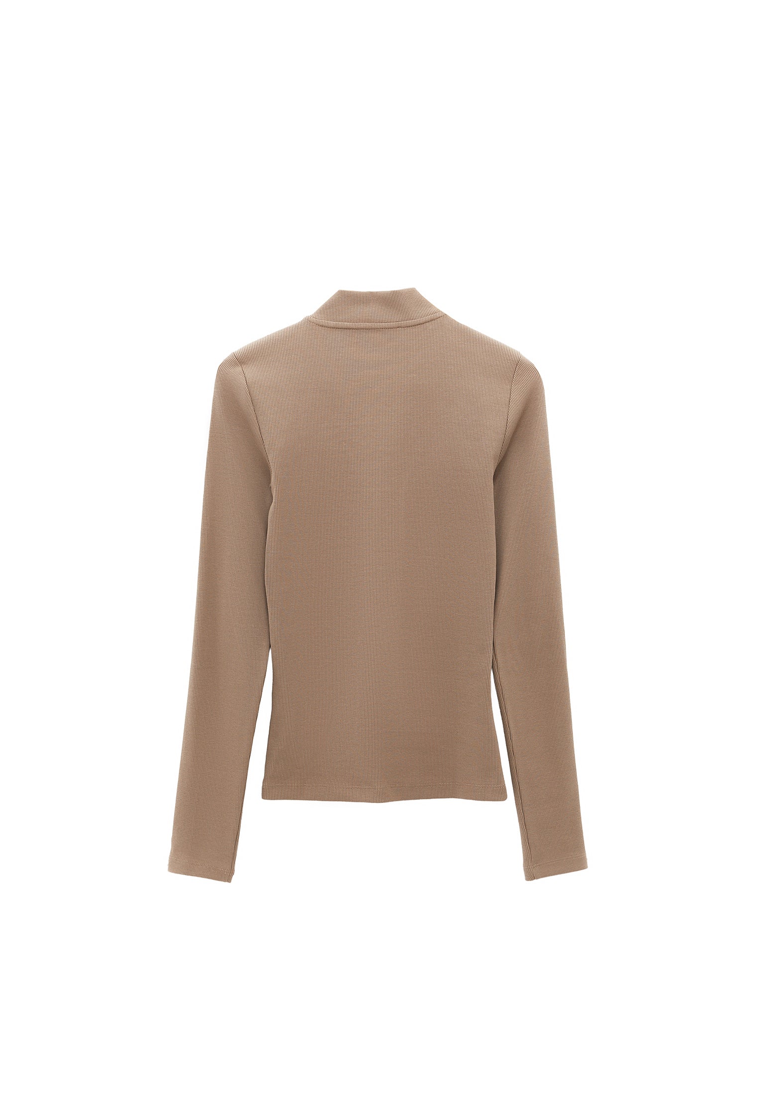 Zipper detailed high neck t-shirt - DESERT TAUPE