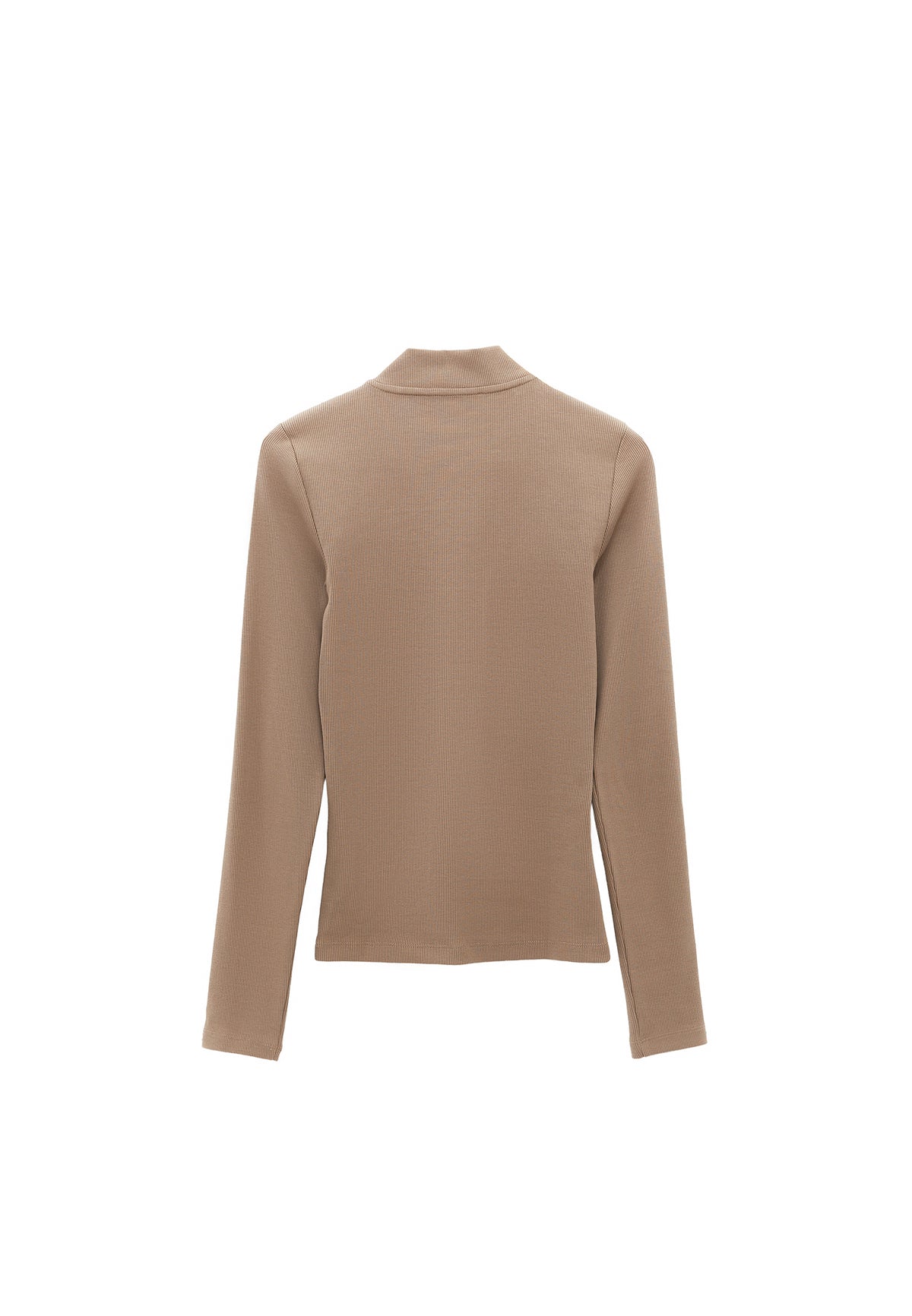 High Neck T-Shirt With Zipper Detail - Beige