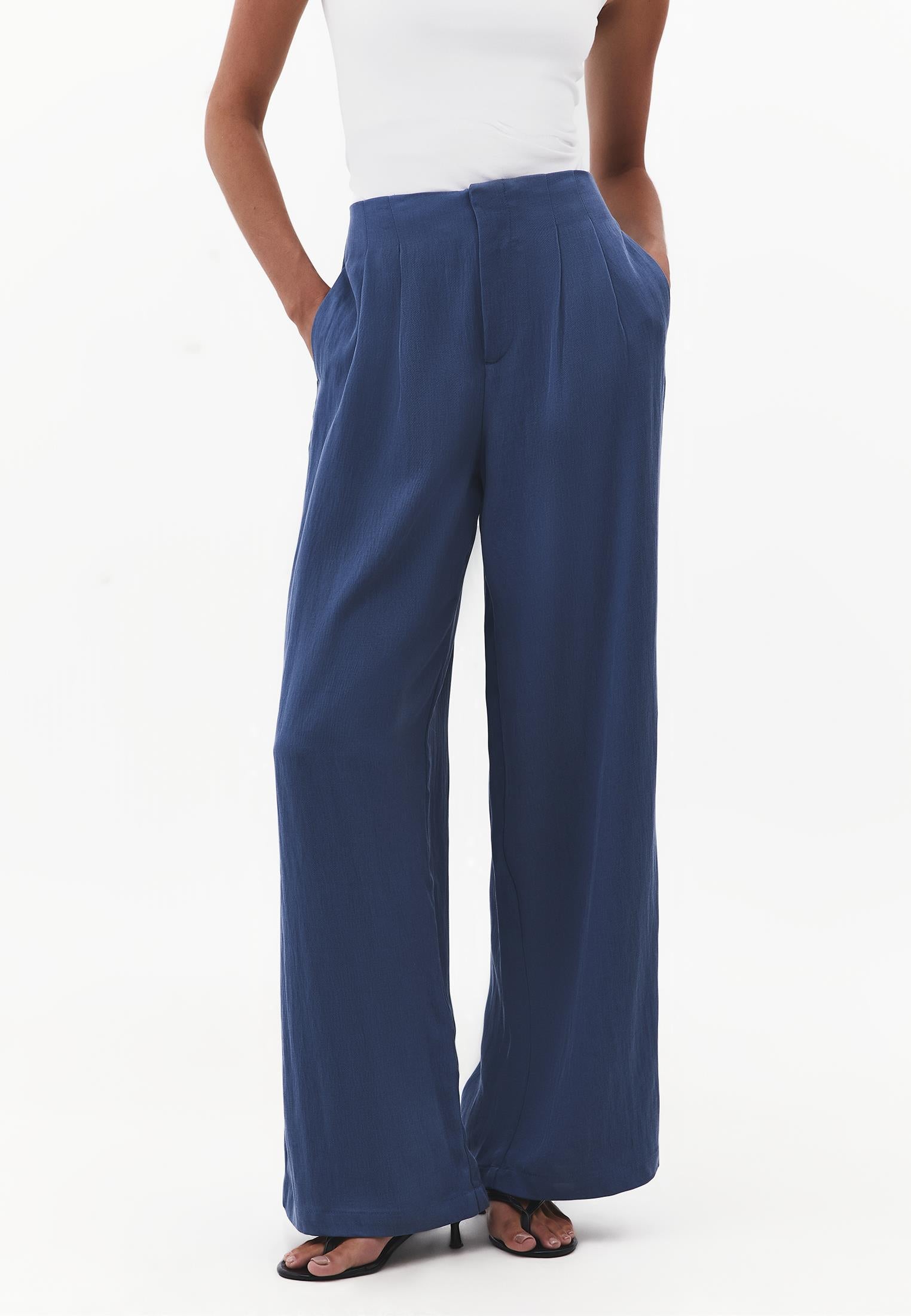 Pleated Ultra High Waist Wide Leg Pants - ENSIGN BLUE