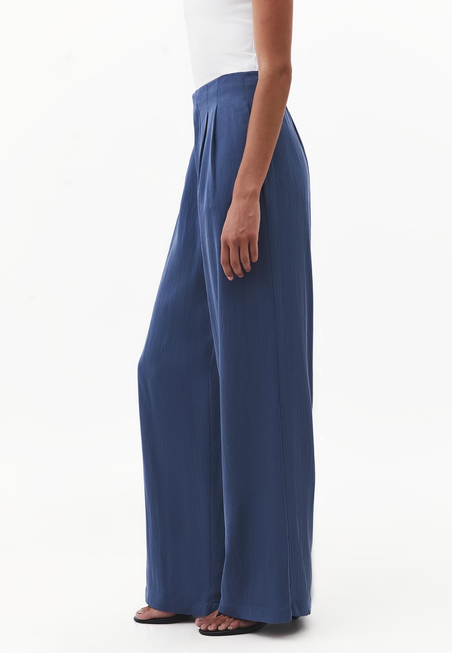 Pleated Ultra High Waist Wide Leg Pants - ENSIGN BLUE