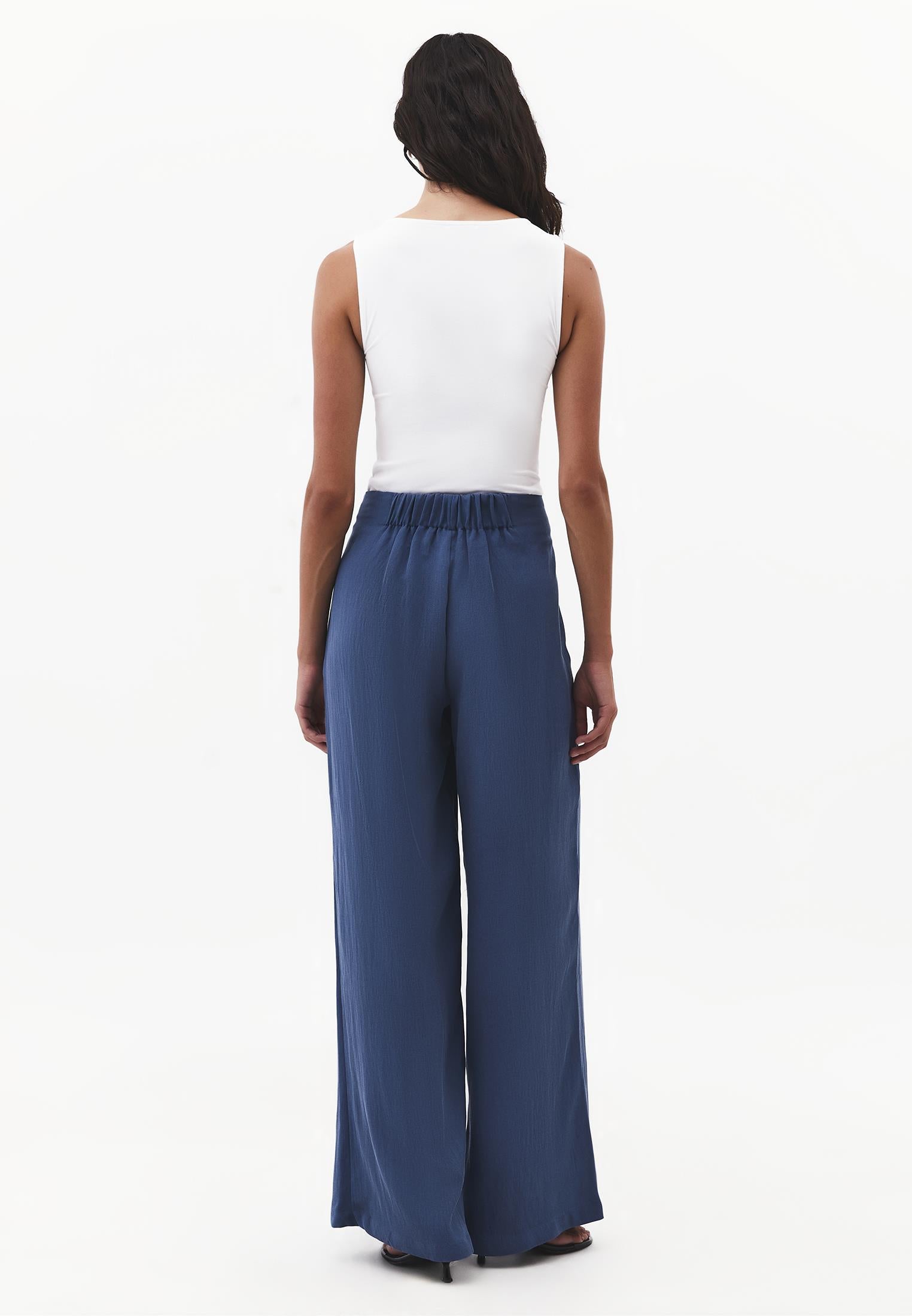 Pleated Ultra High Waist Wide Leg Pants - ENSIGN BLUE