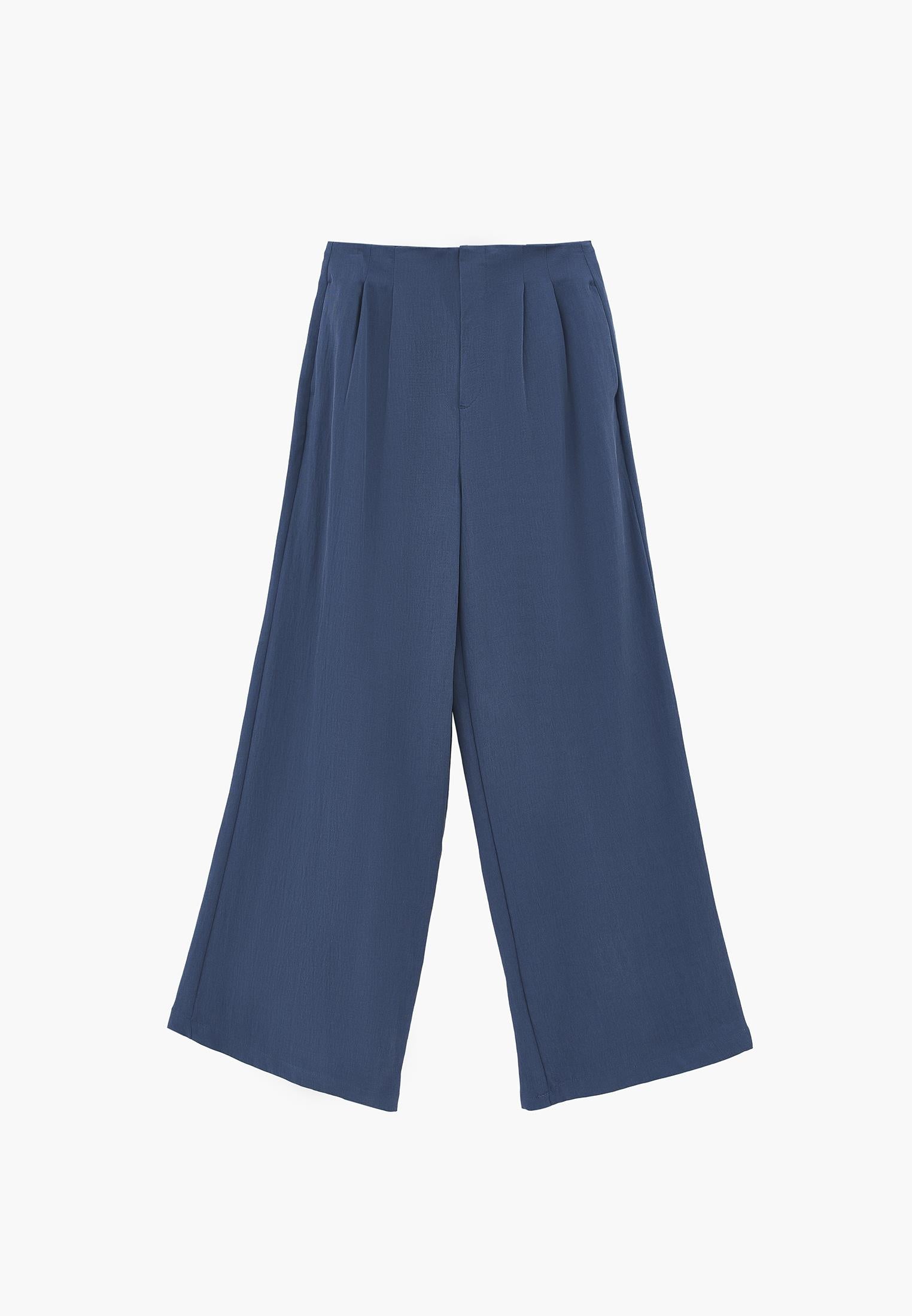 Pleated Ultra High Waist Wide Leg Pants - ENSIGN BLUE