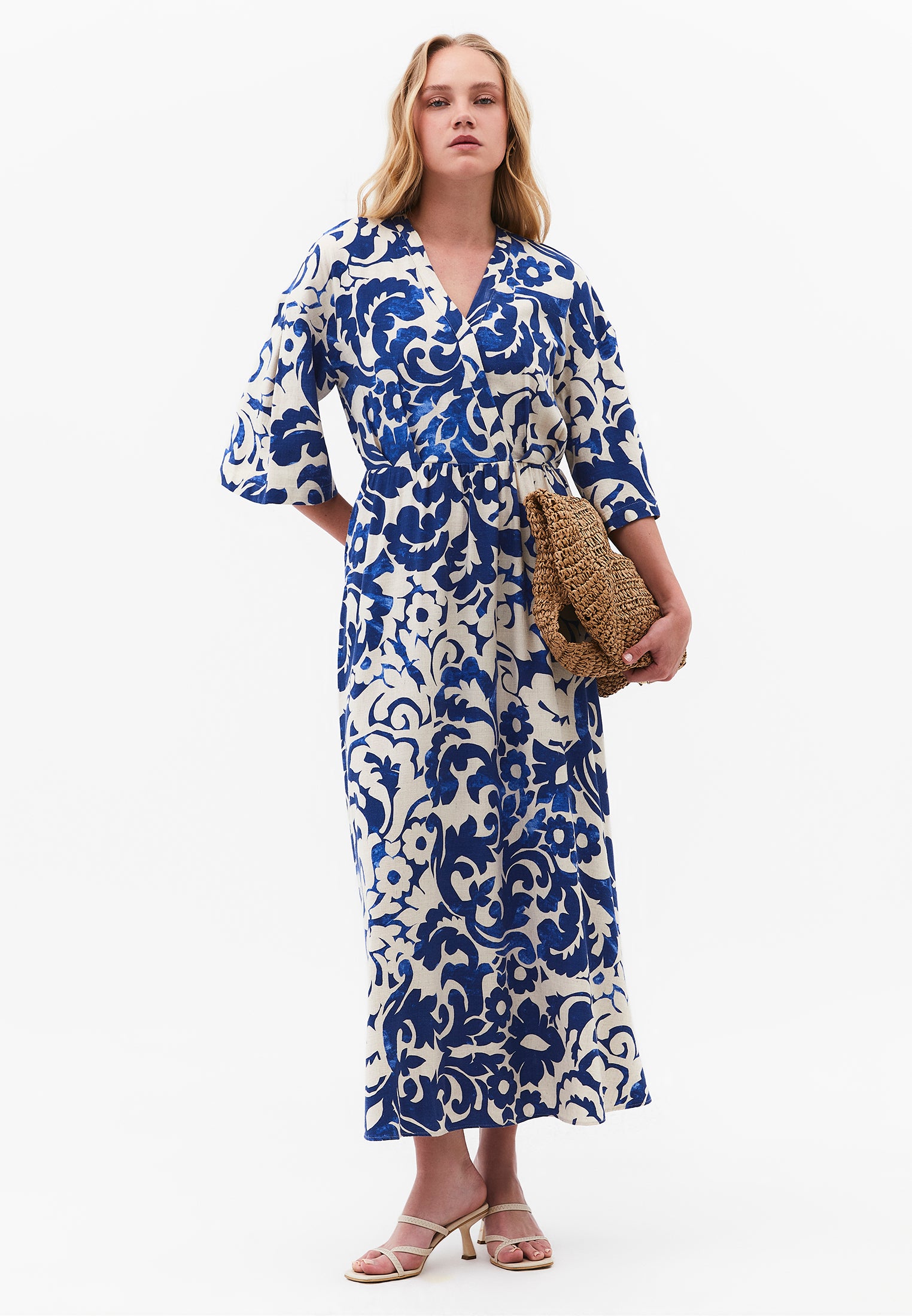 V-Neck Long Sleeve Flared Dress - ETHNIC COMB