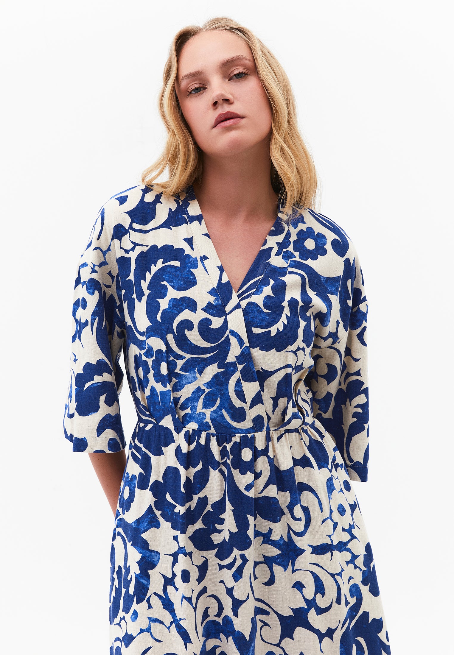 V-Neck Long Sleeve Flared Dress - ETHNIC COMB
