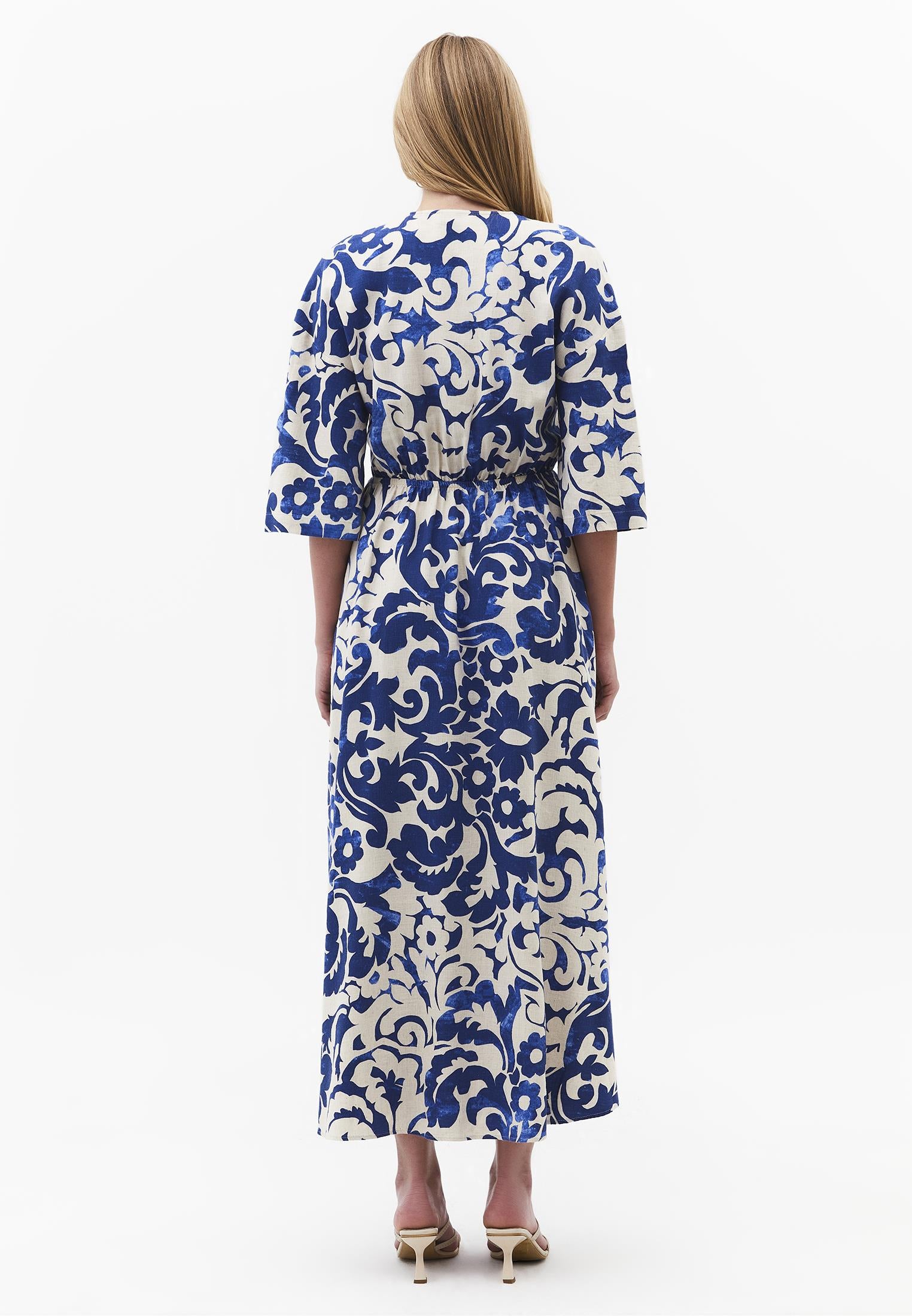 V-Neck Long Sleeve Flared Dress - ETHNIC COMB