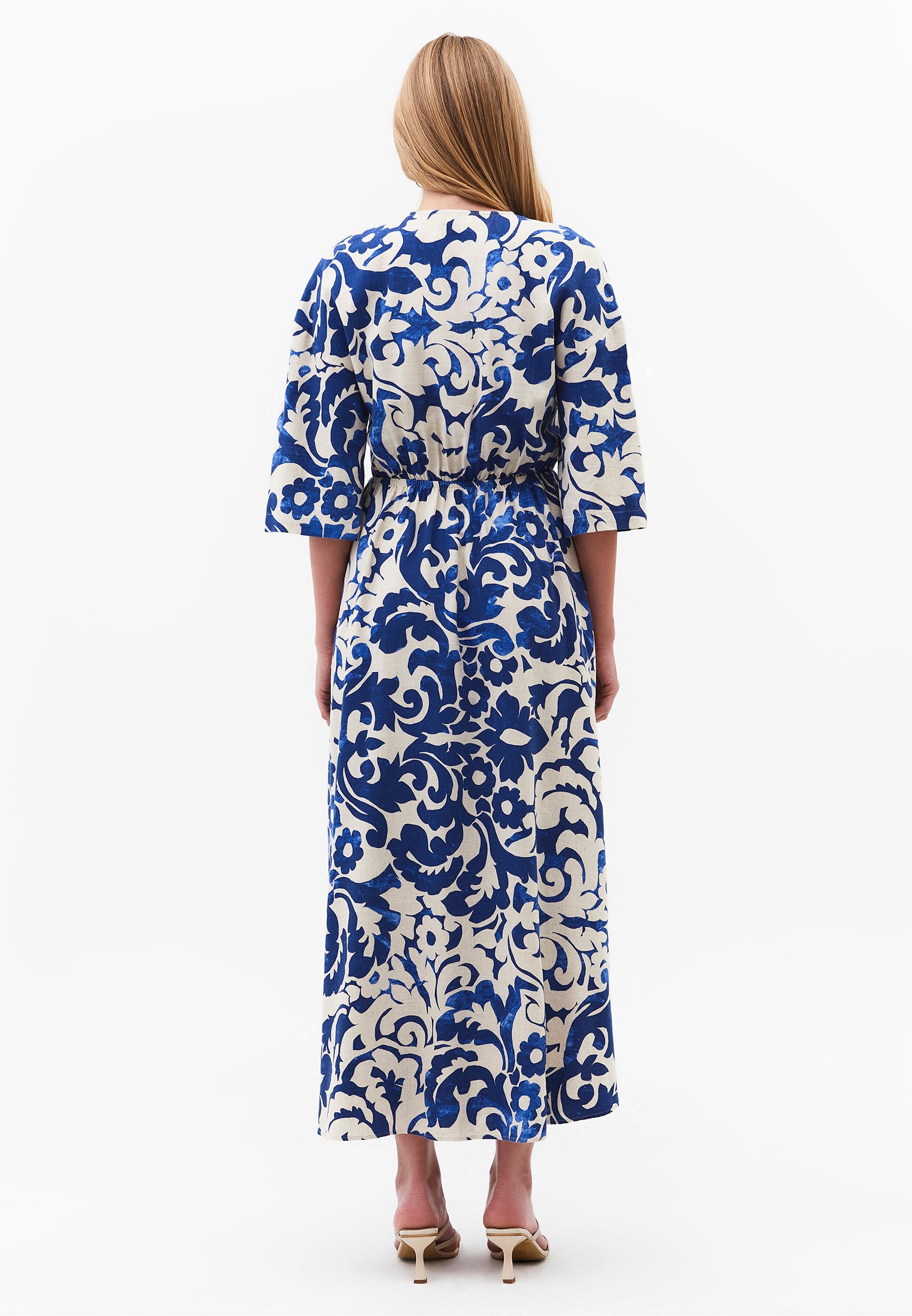 V-Neck Long Sleeve Flared Dress - ETHNIC COMB