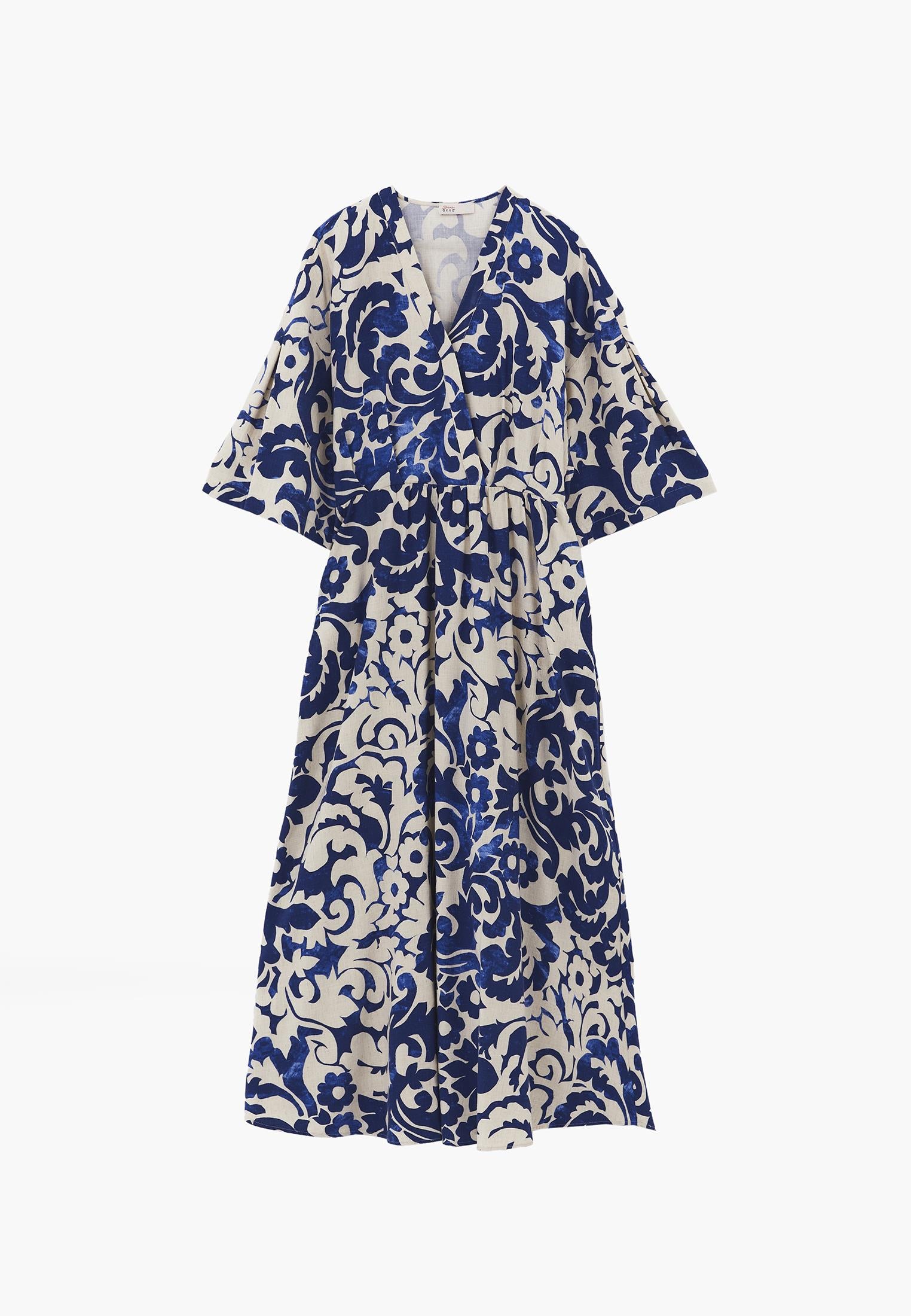 V-Neck Long Sleeve Flared Dress - ETHNIC COMB
