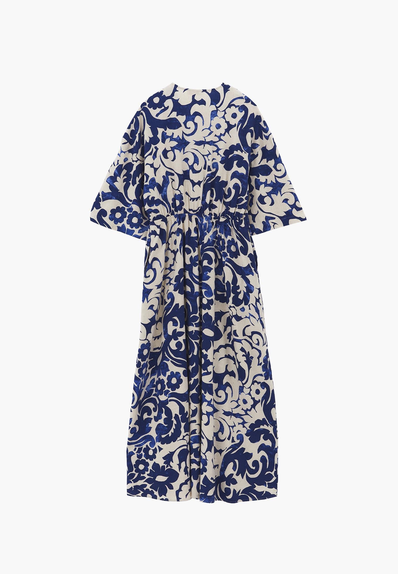 V-Neck Long Sleeve Flared Dress - ETHNIC COMB
