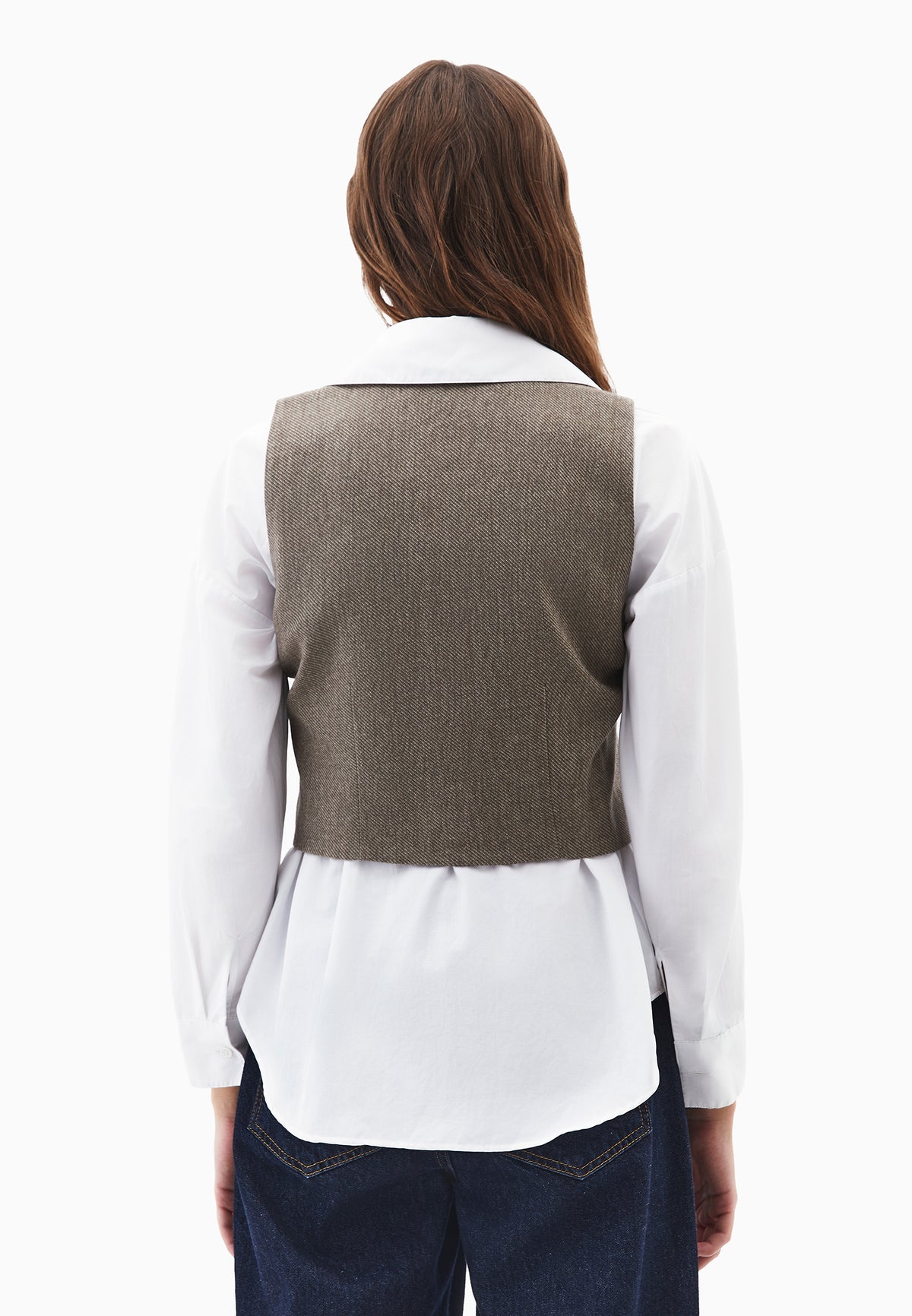 V Neck Wool Vest - Brown